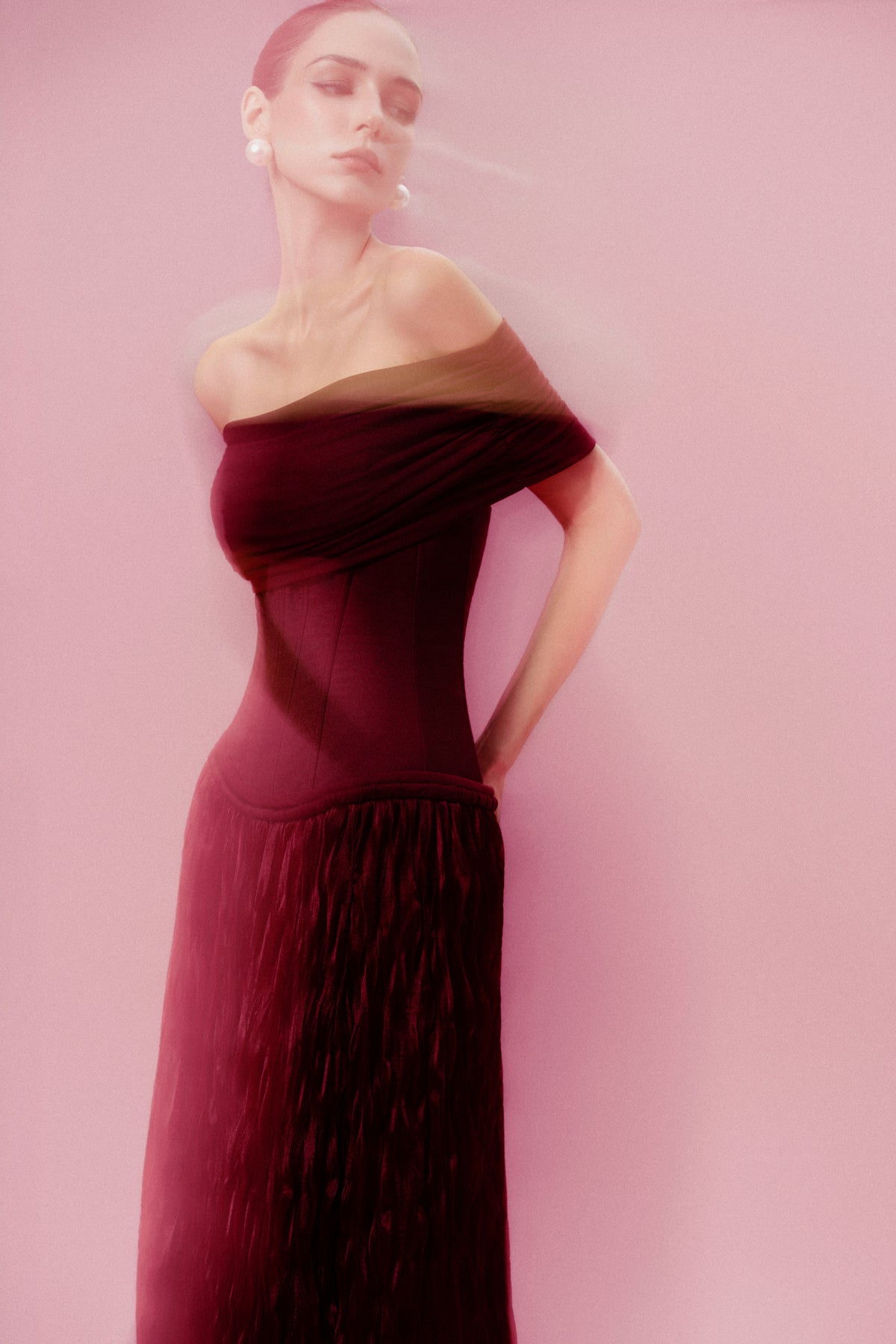 Off-Shoulder Corset Textured Dress