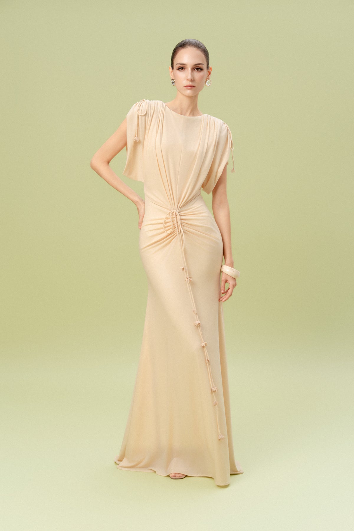 Ruched Waist Draped Maxi Dress