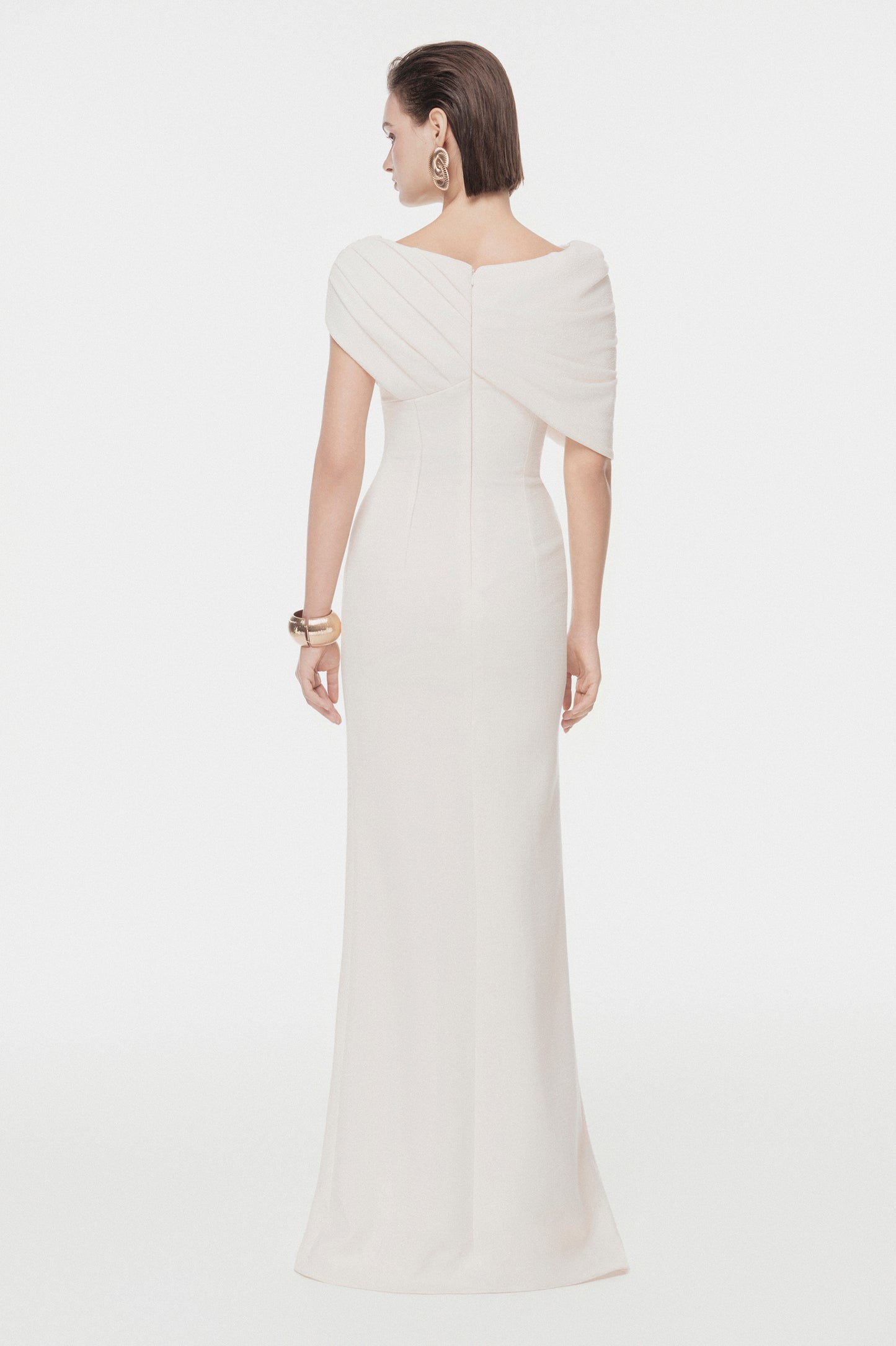 Asymmetric Draped Shoulder Midi Dress
