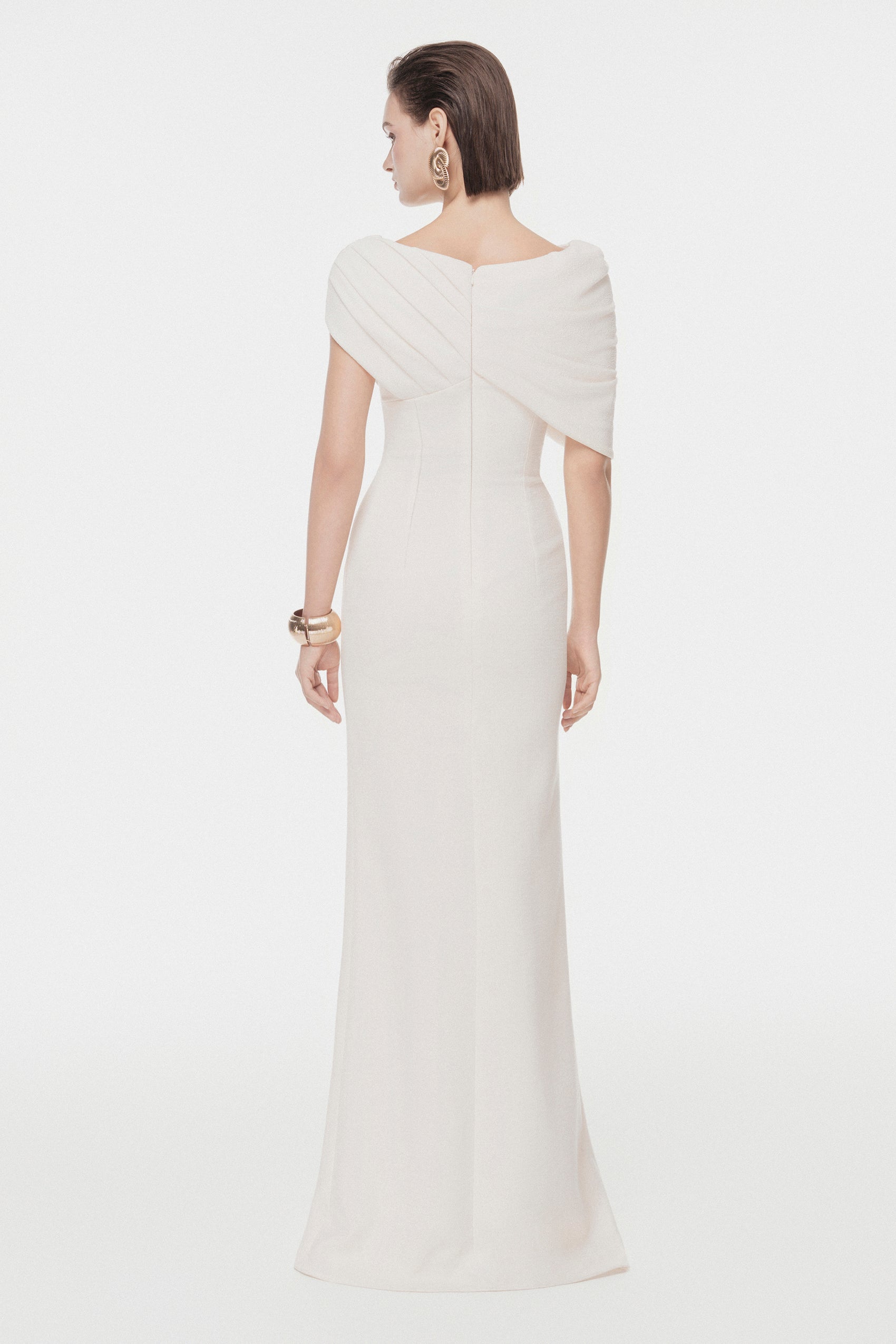 Asymmetric Draped Shoulder Midi Dress
