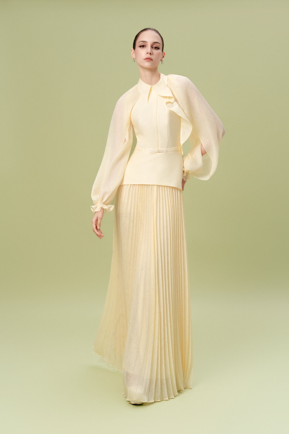 Pleated Ruffle Maxi Dress
