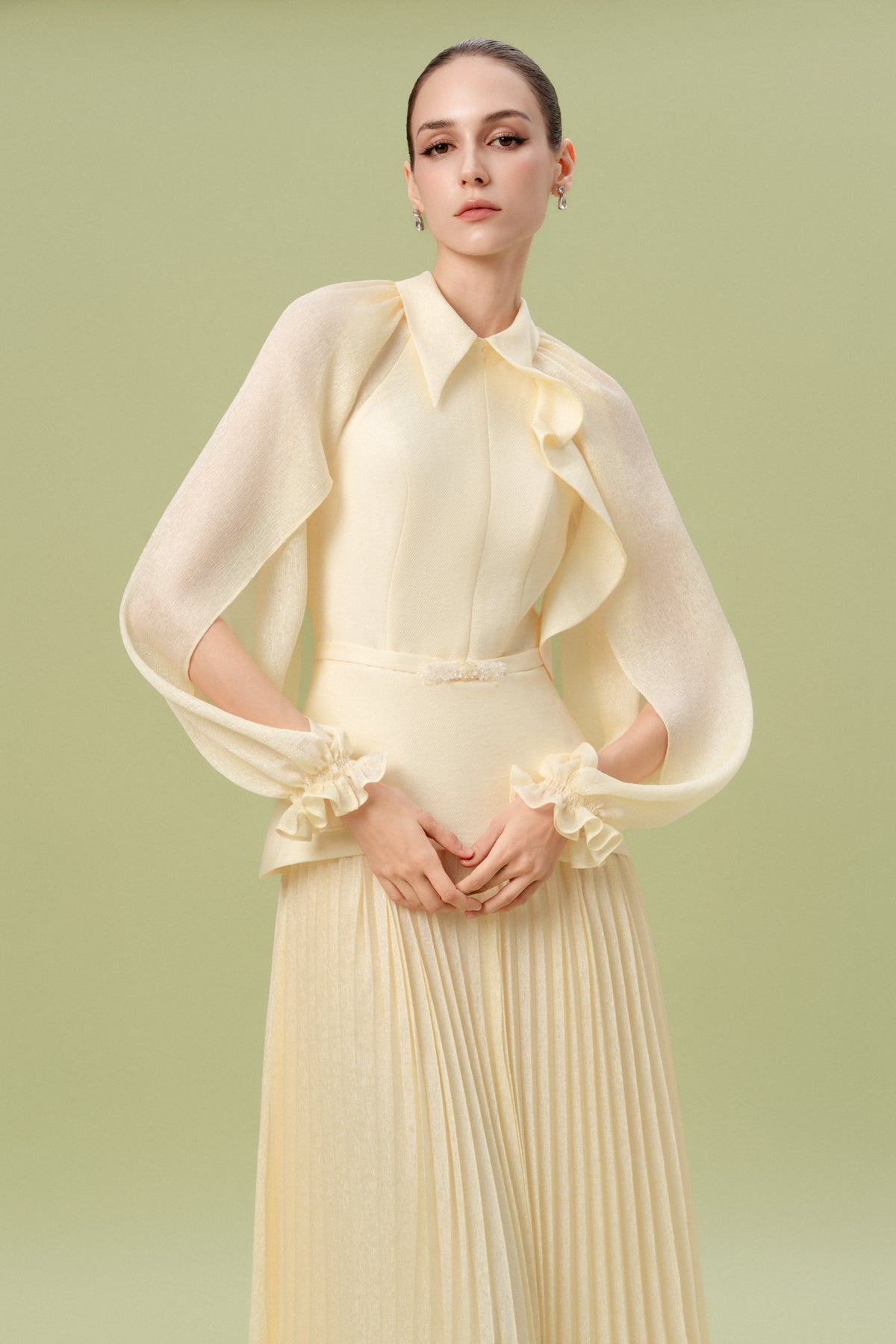 Pleated Ruffle Maxi Dress