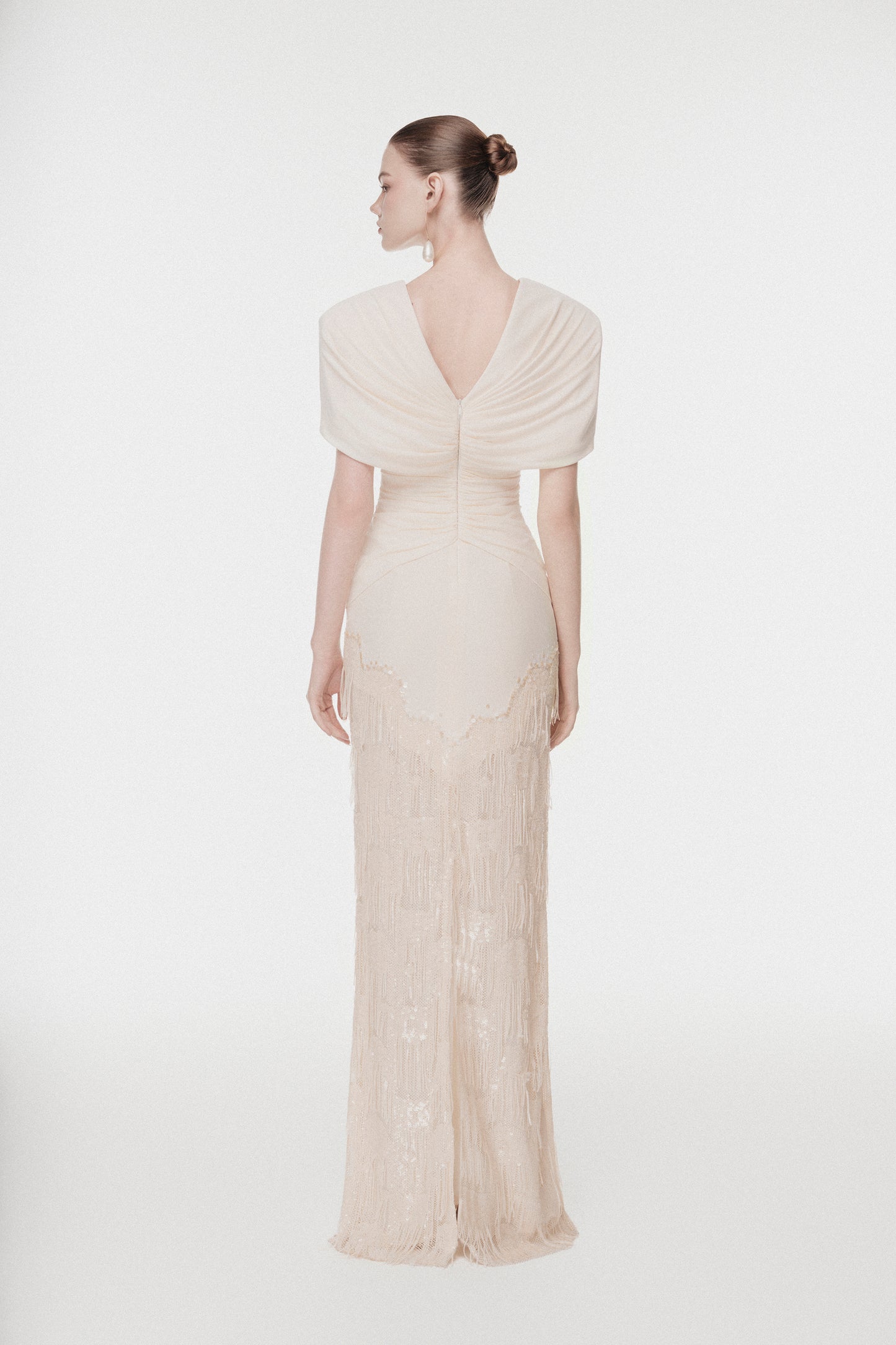 Deep V Fringe-Trimmed Long Dress