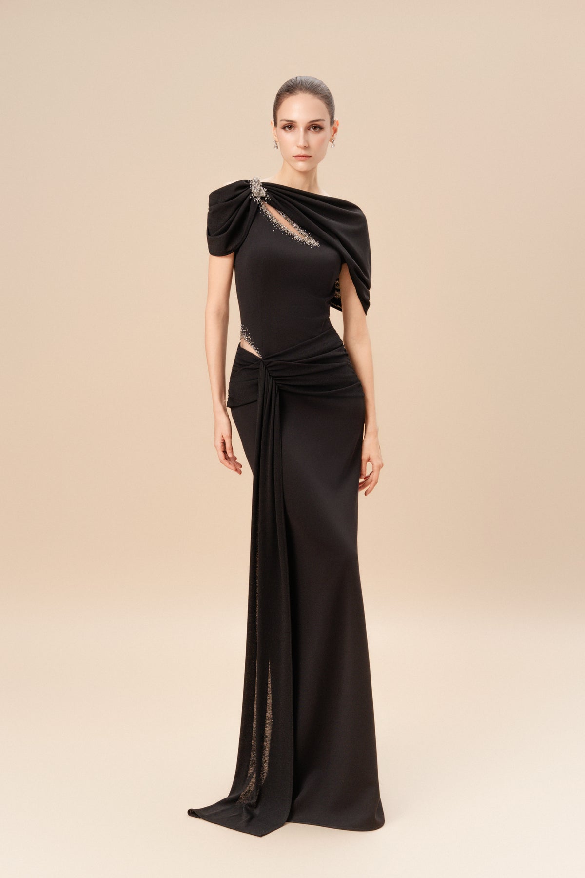 Crystal Cut-Out Draped Dress