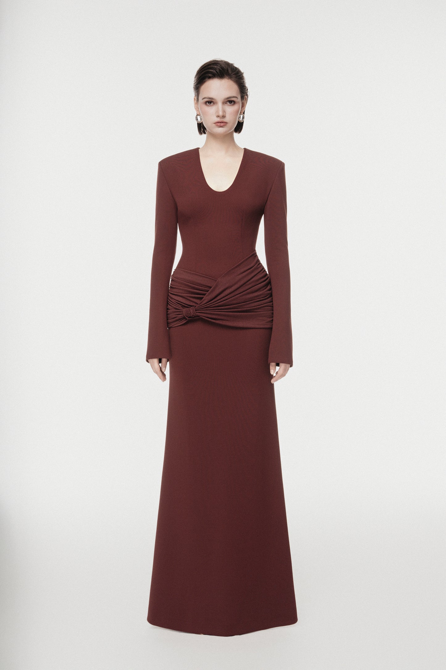 Minimal Draped-Waist Maxi Dress