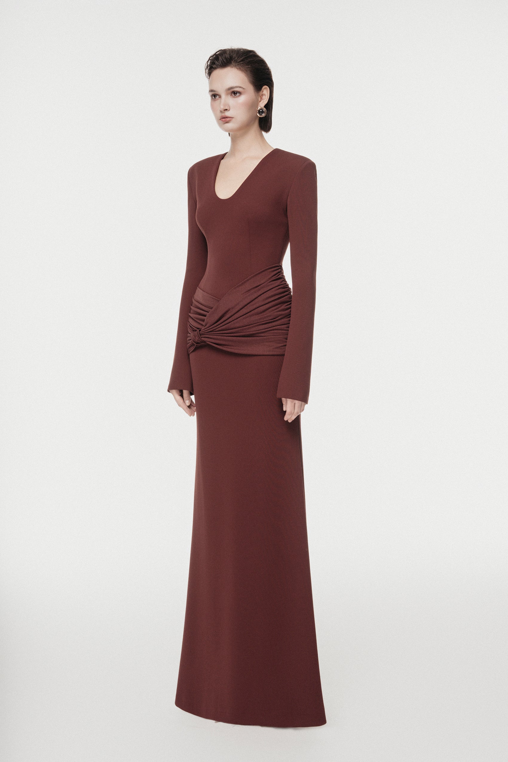 Minimal Draped-Waist Maxi Dress