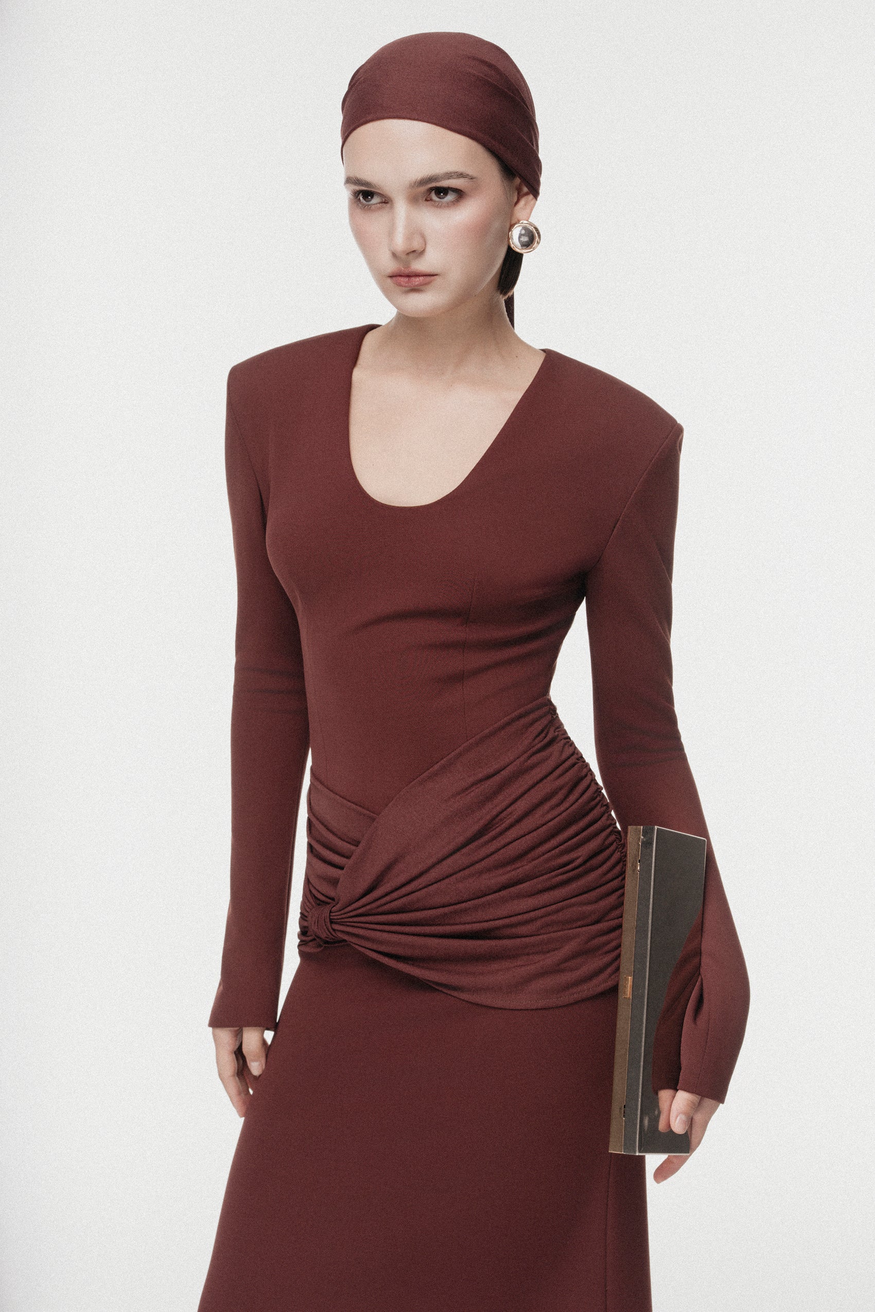 Minimal Draped-Waist Maxi Dress