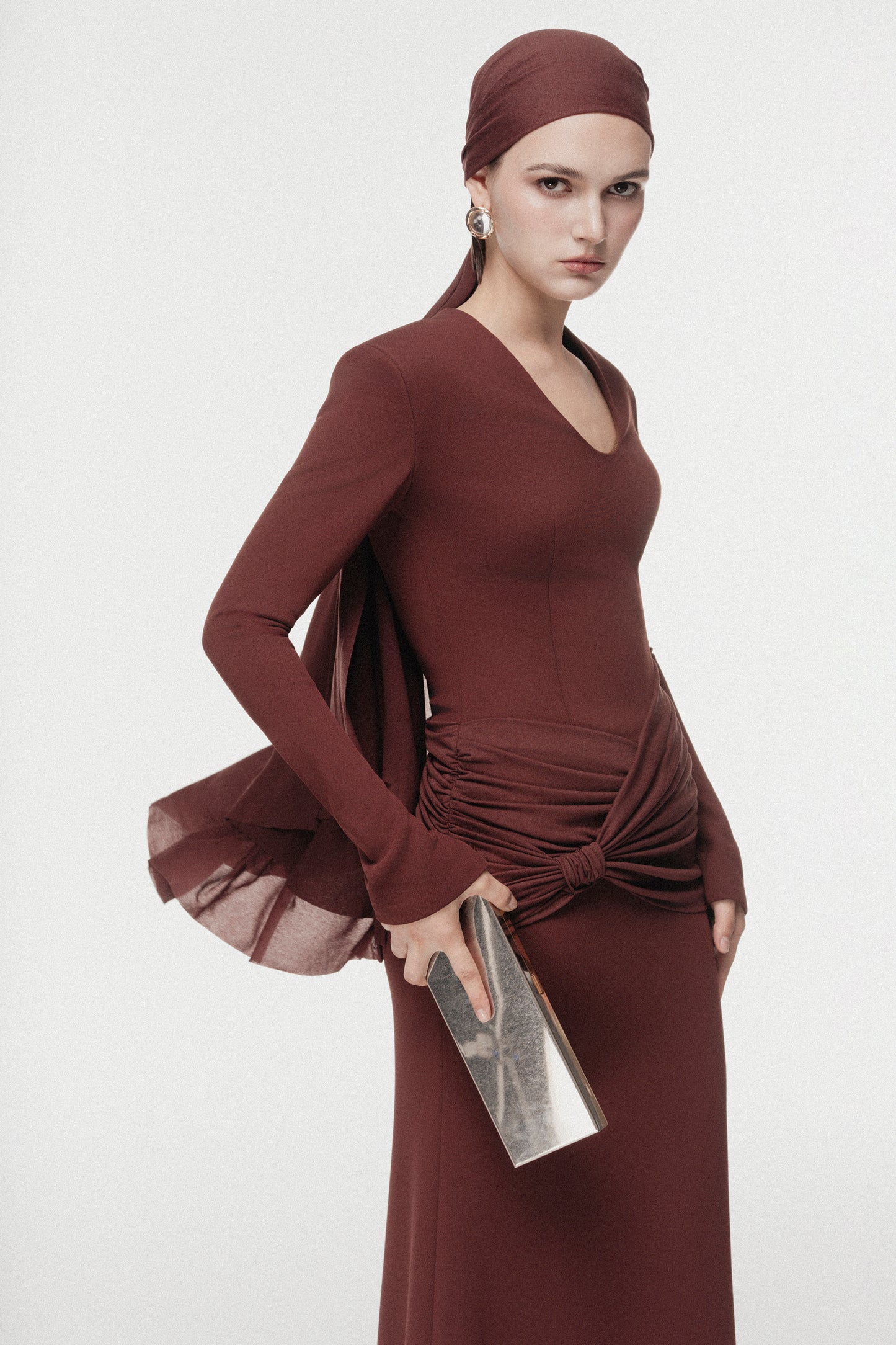 Minimal Draped-Waist Maxi Dress