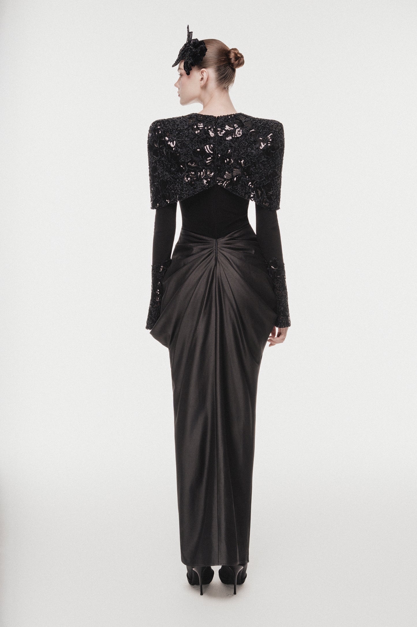 Lace & Sequin Cape Evening Dress