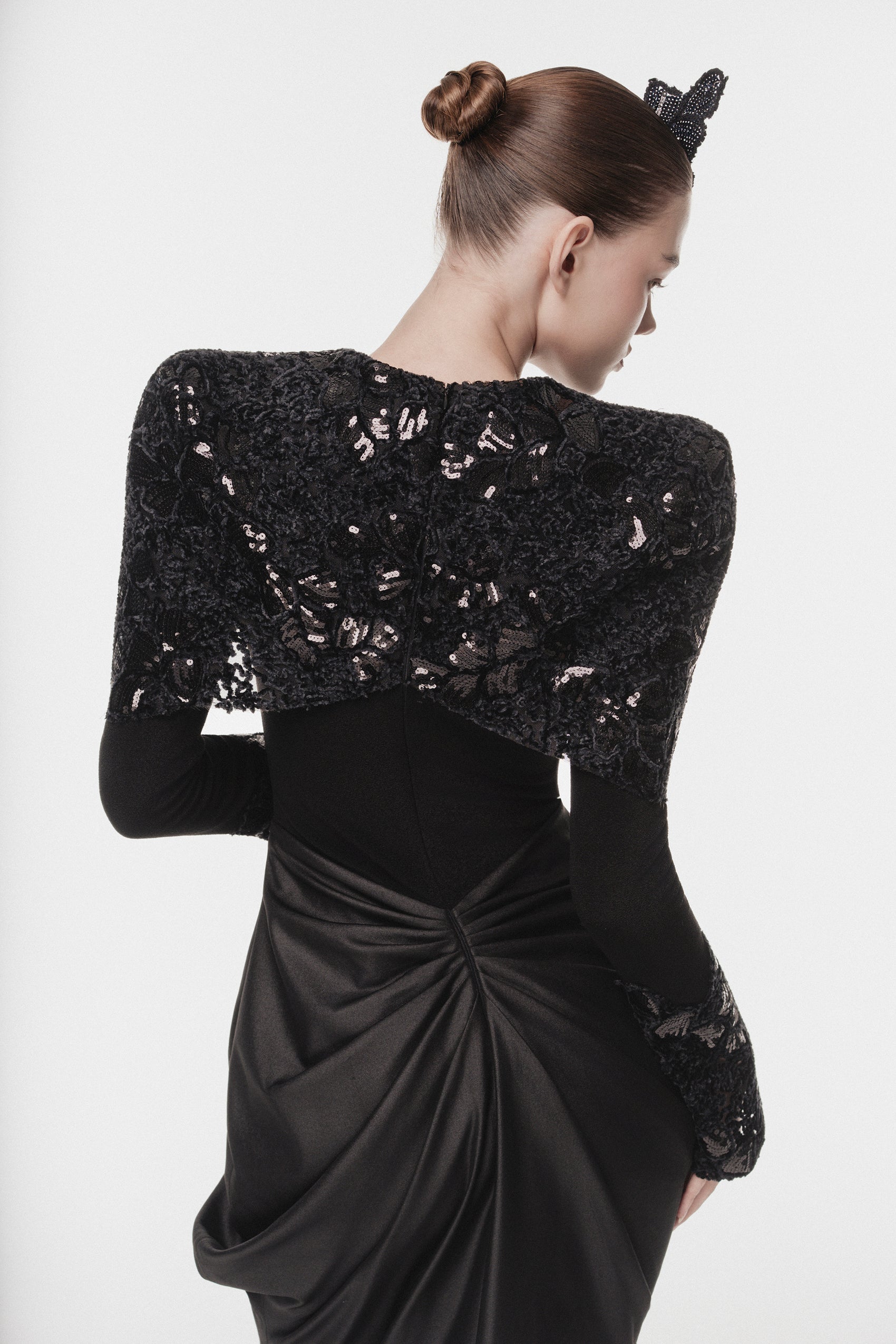 Lace & Sequin Cape Evening Dress