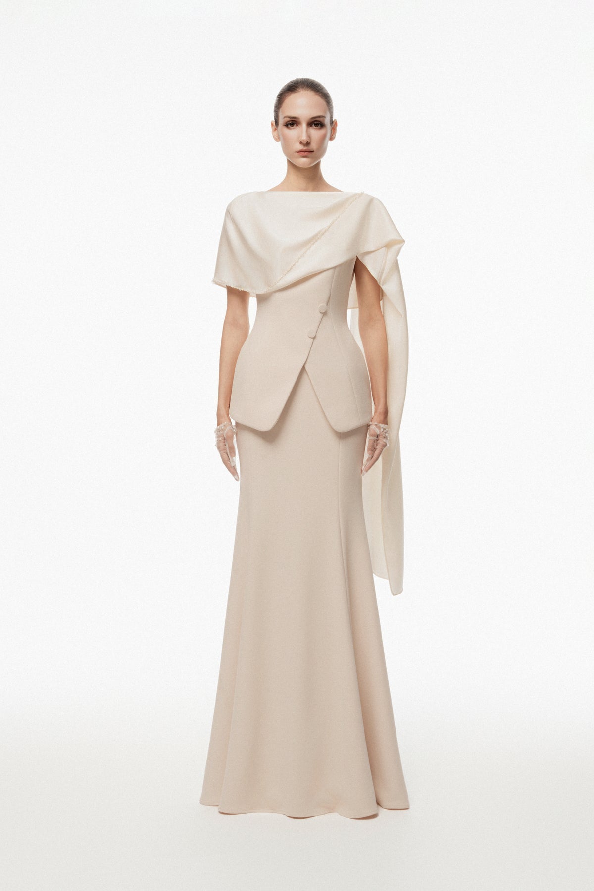 Asymmetric Draped Cape Set Design