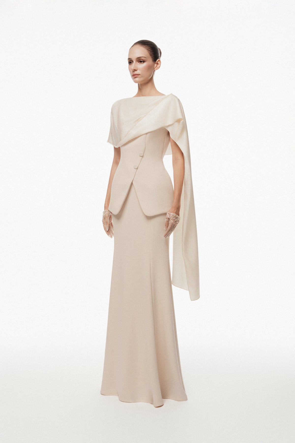 Asymmetric Draped Cape Set Design