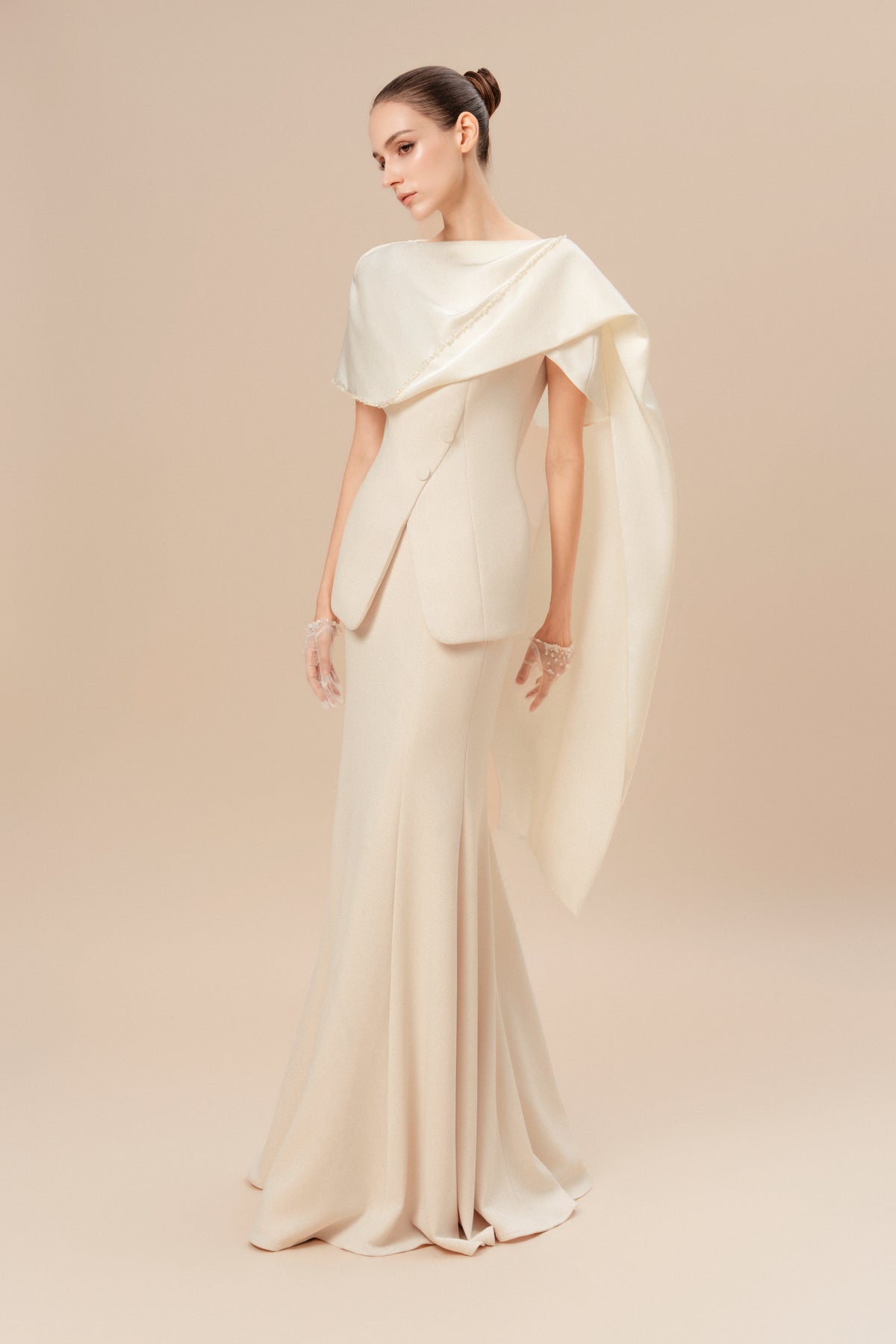 Asymmetric Draped Cape Set Design