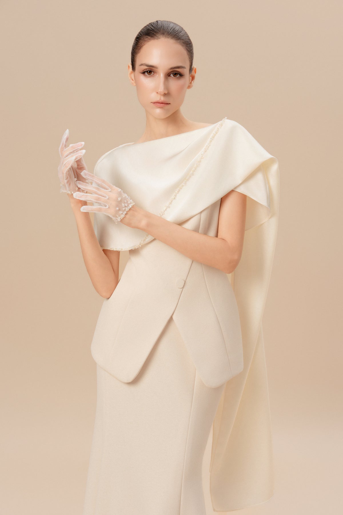 Asymmetric Draped Cape Set Design