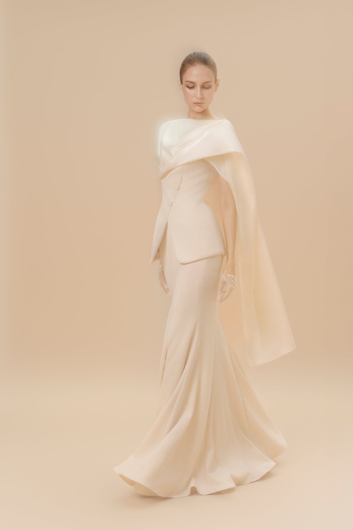 Asymmetric Draped Cape Set Design