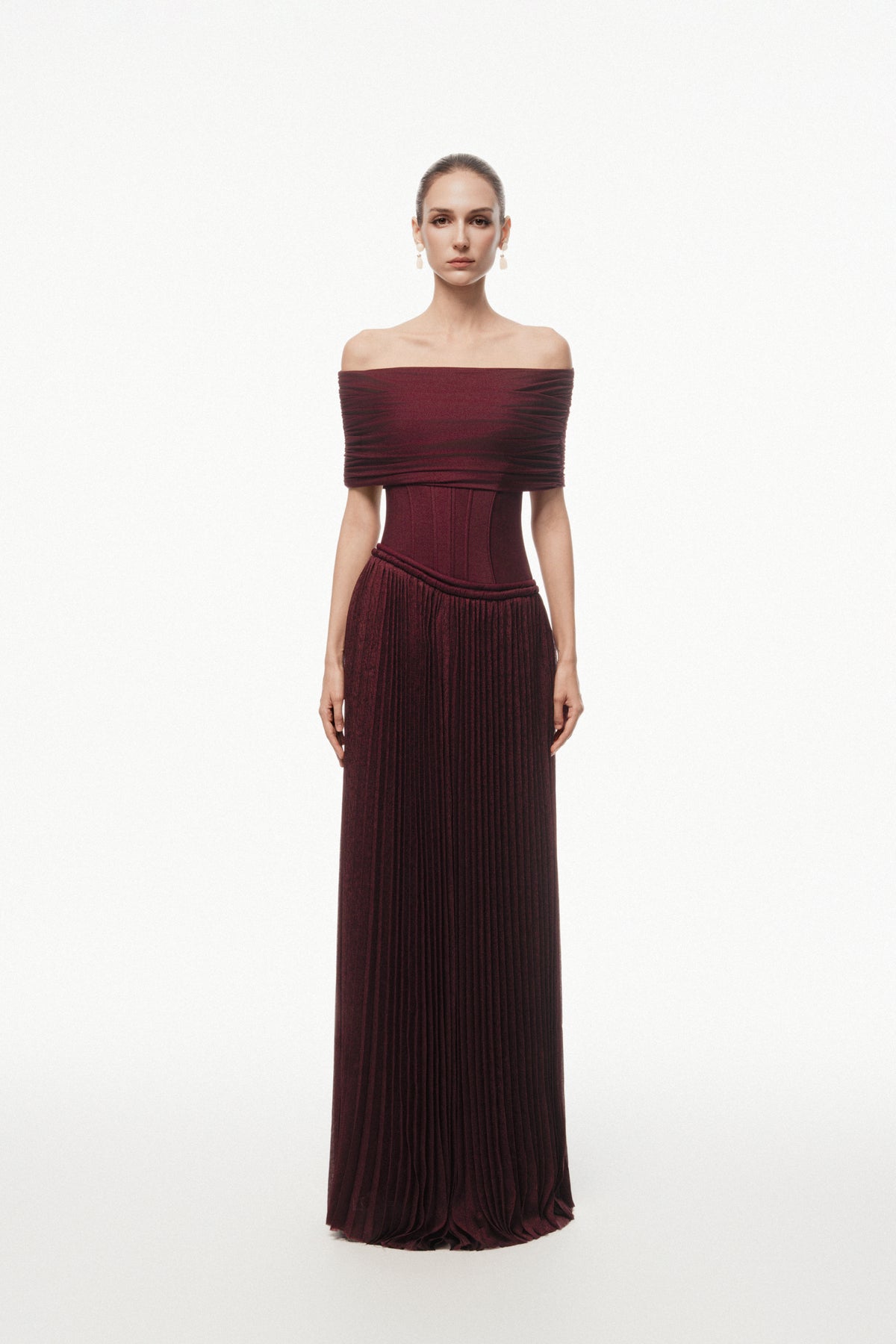 Off-Shoulder Corset Pleated Dress