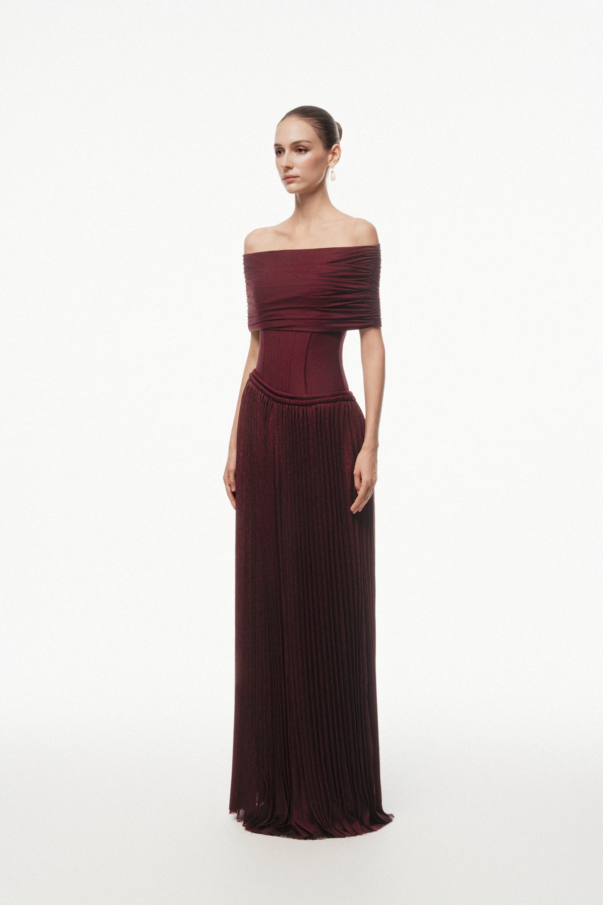 Off-Shoulder Corset Pleated Dress
