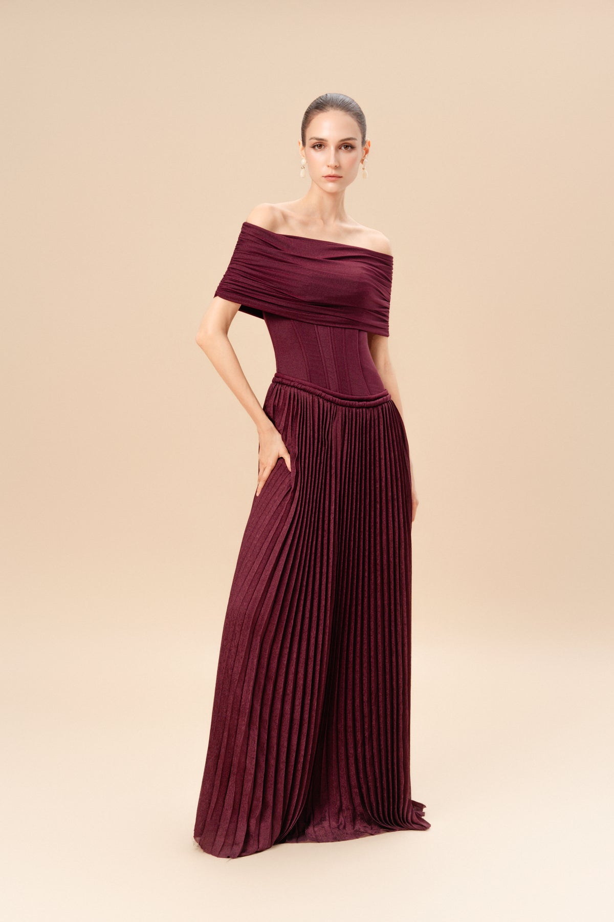 Off-Shoulder Corset Pleated Dress