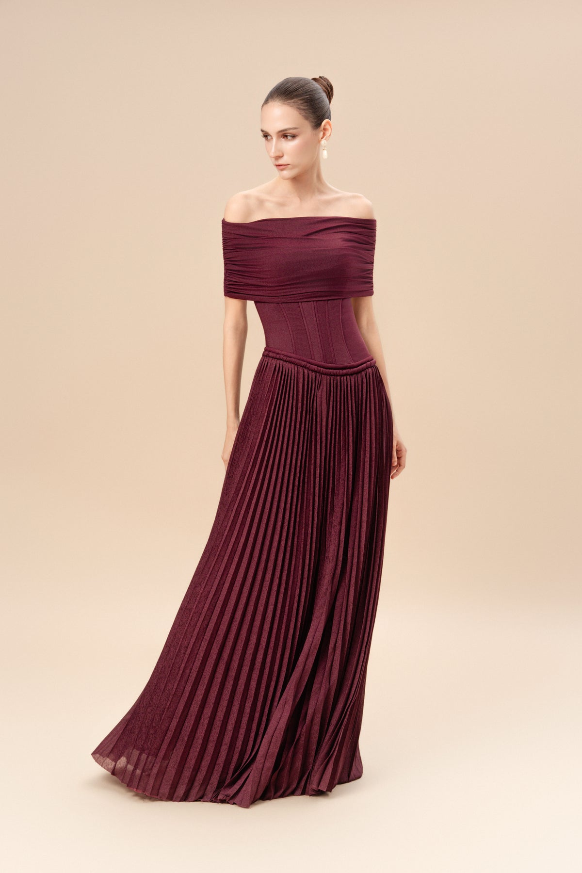 Off-Shoulder Corset Pleated Dress