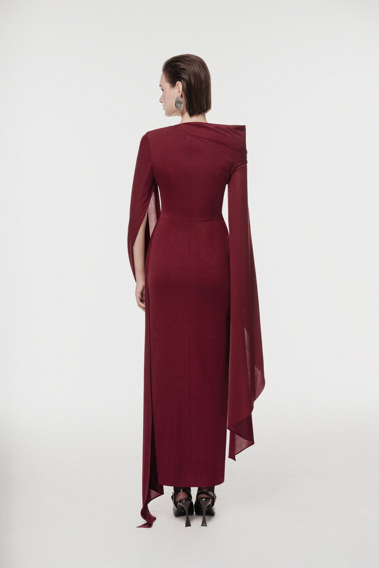 One-Shoulder Cape Midi Dress