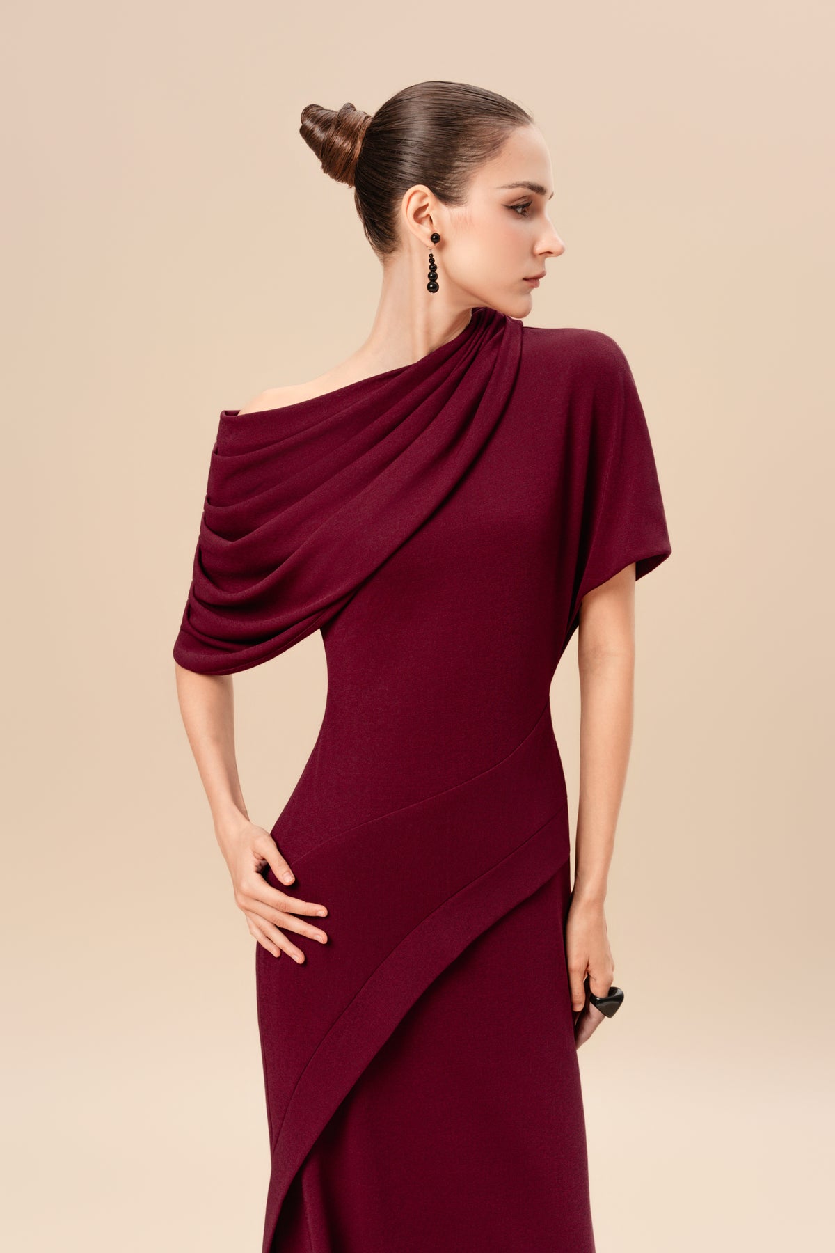 One-Shoulder Draped Maxi Dress