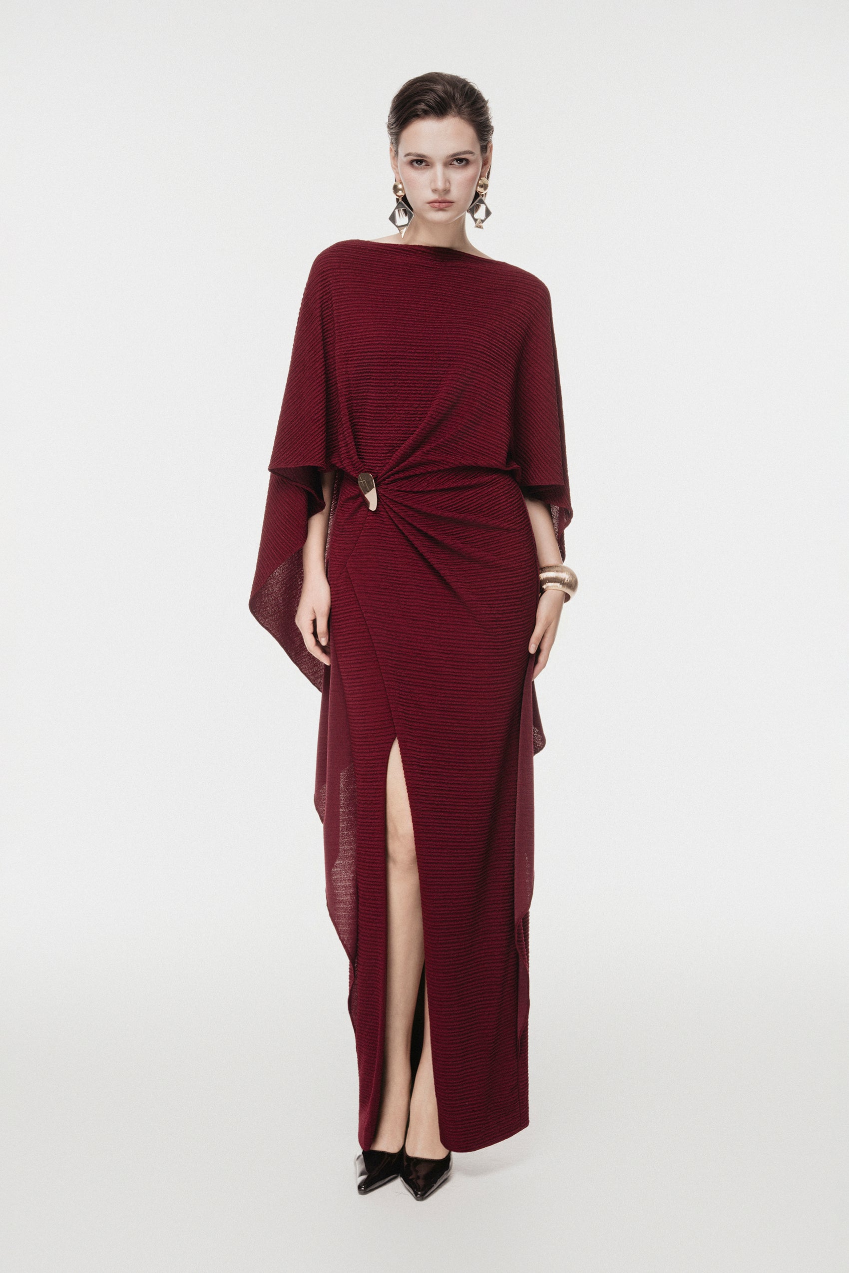 Draped Midi Dress with Metal Ring Detail