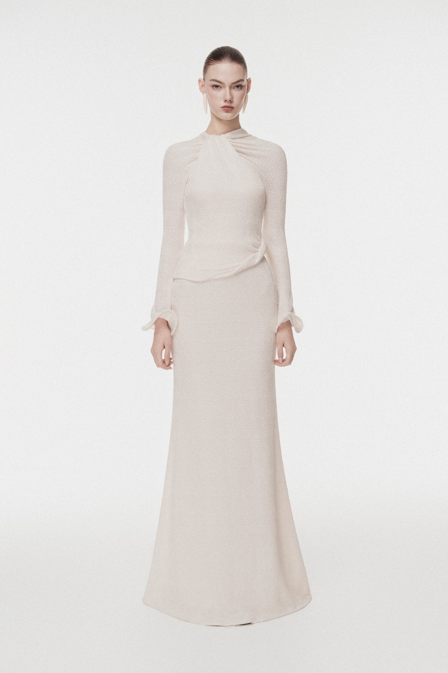 Twisted-Neck Draped Maxi Dress