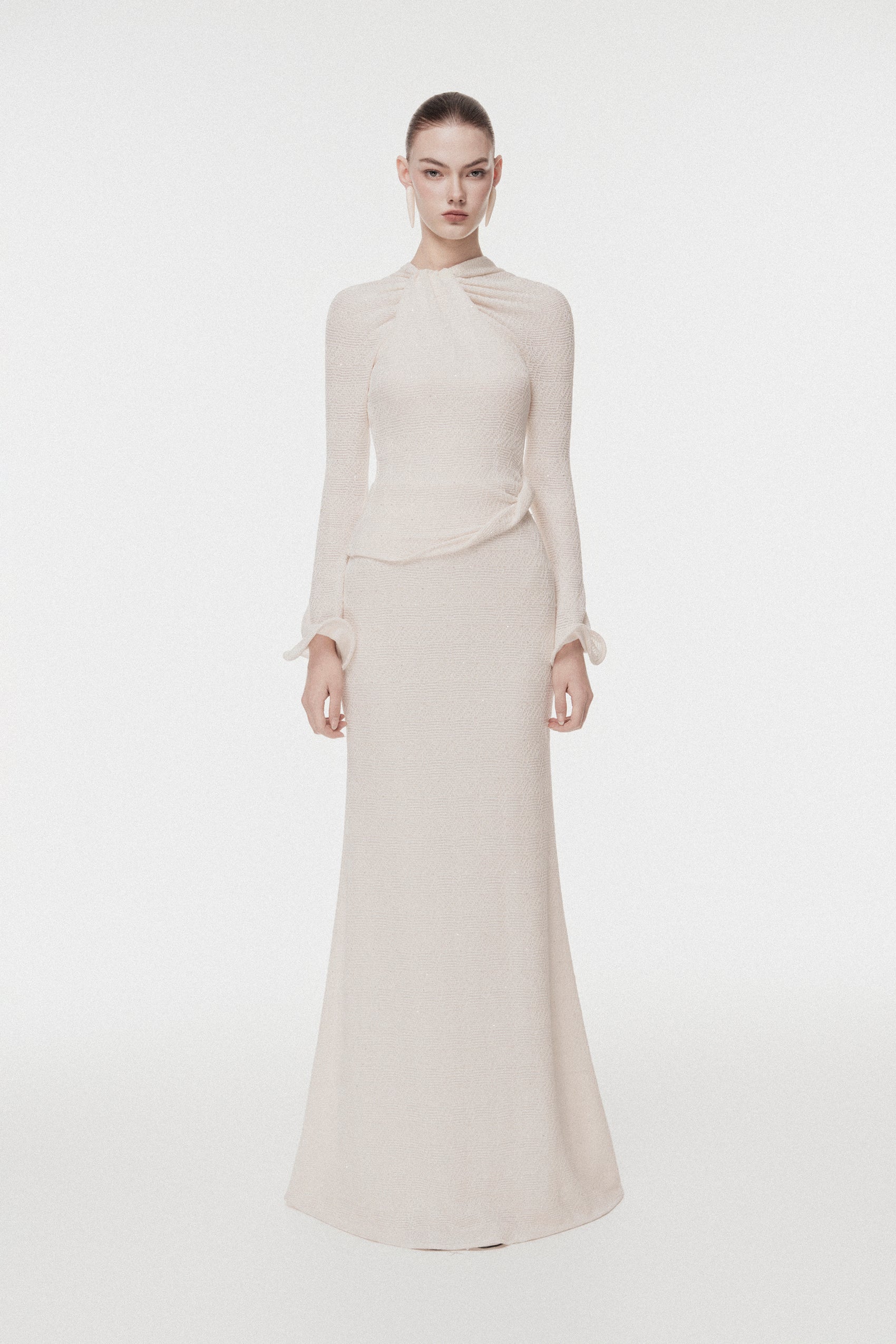 Twisted-Neck Draped Maxi Dress