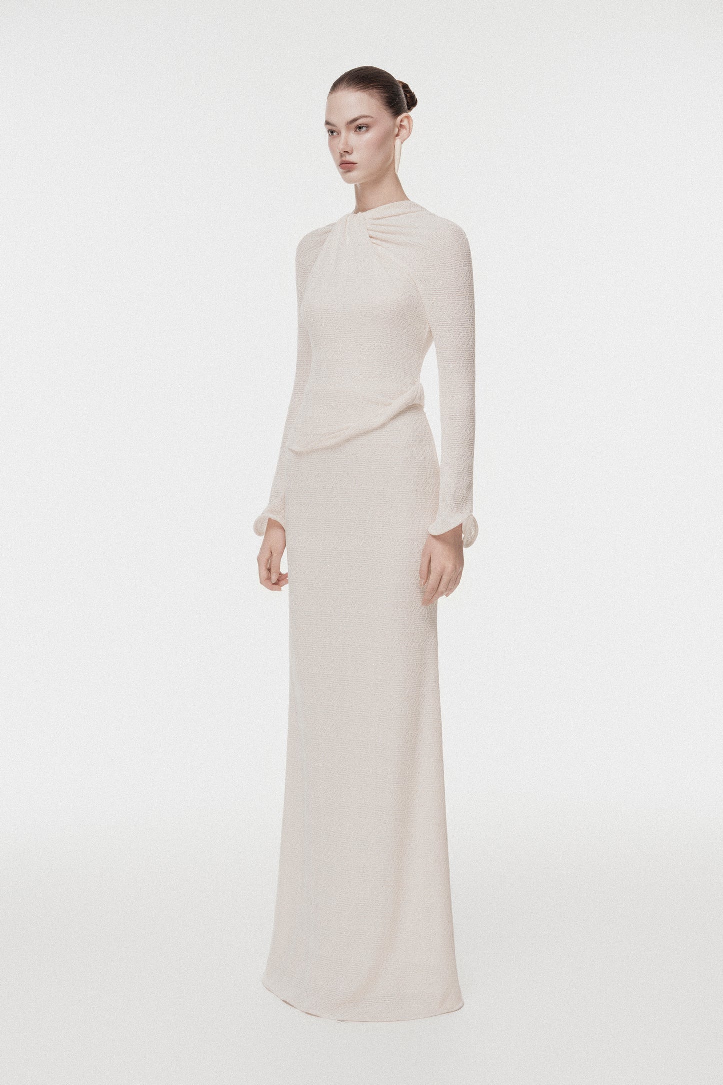 Twisted-Neck Draped Maxi Dress