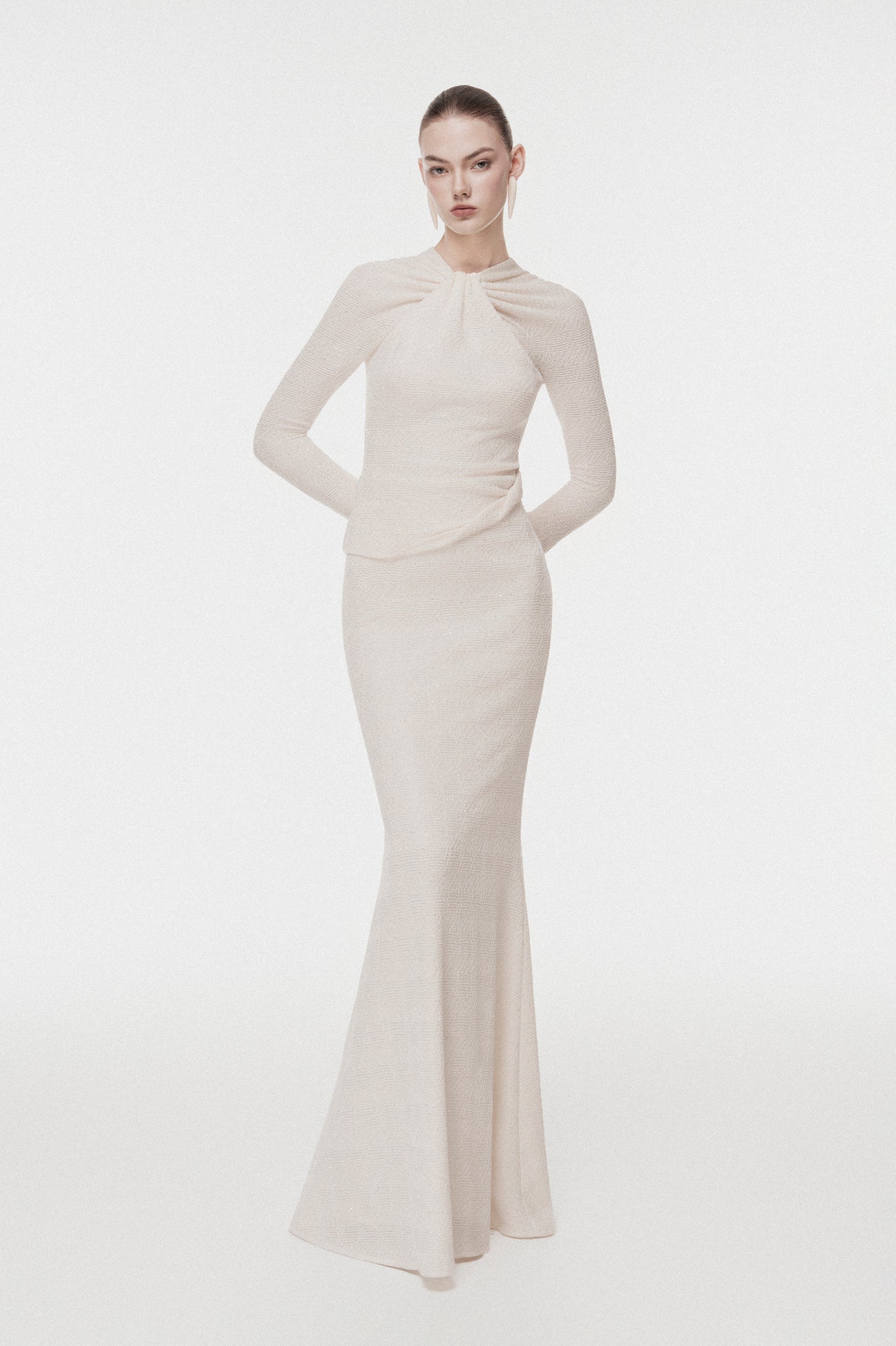 Twisted-Neck Draped Maxi Dress