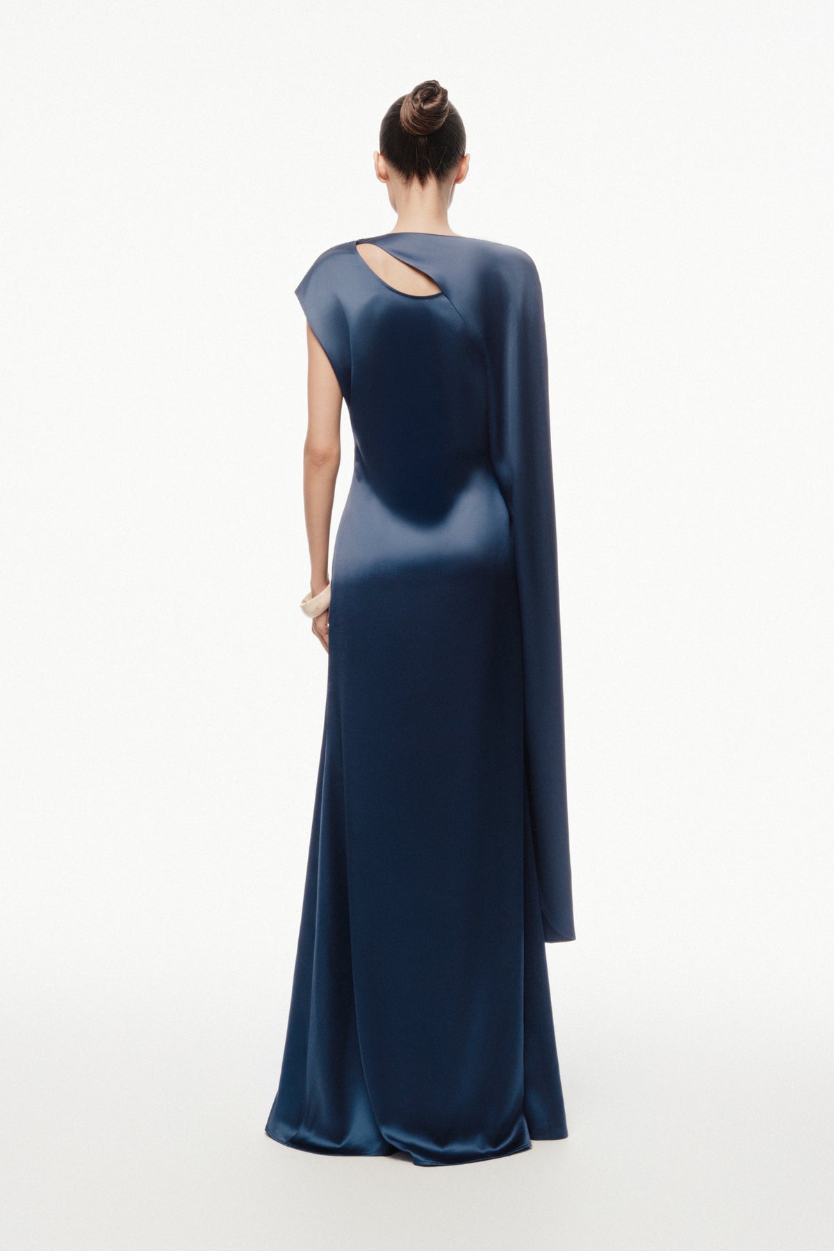 Asymmetric Draped Satin Maxi Dress