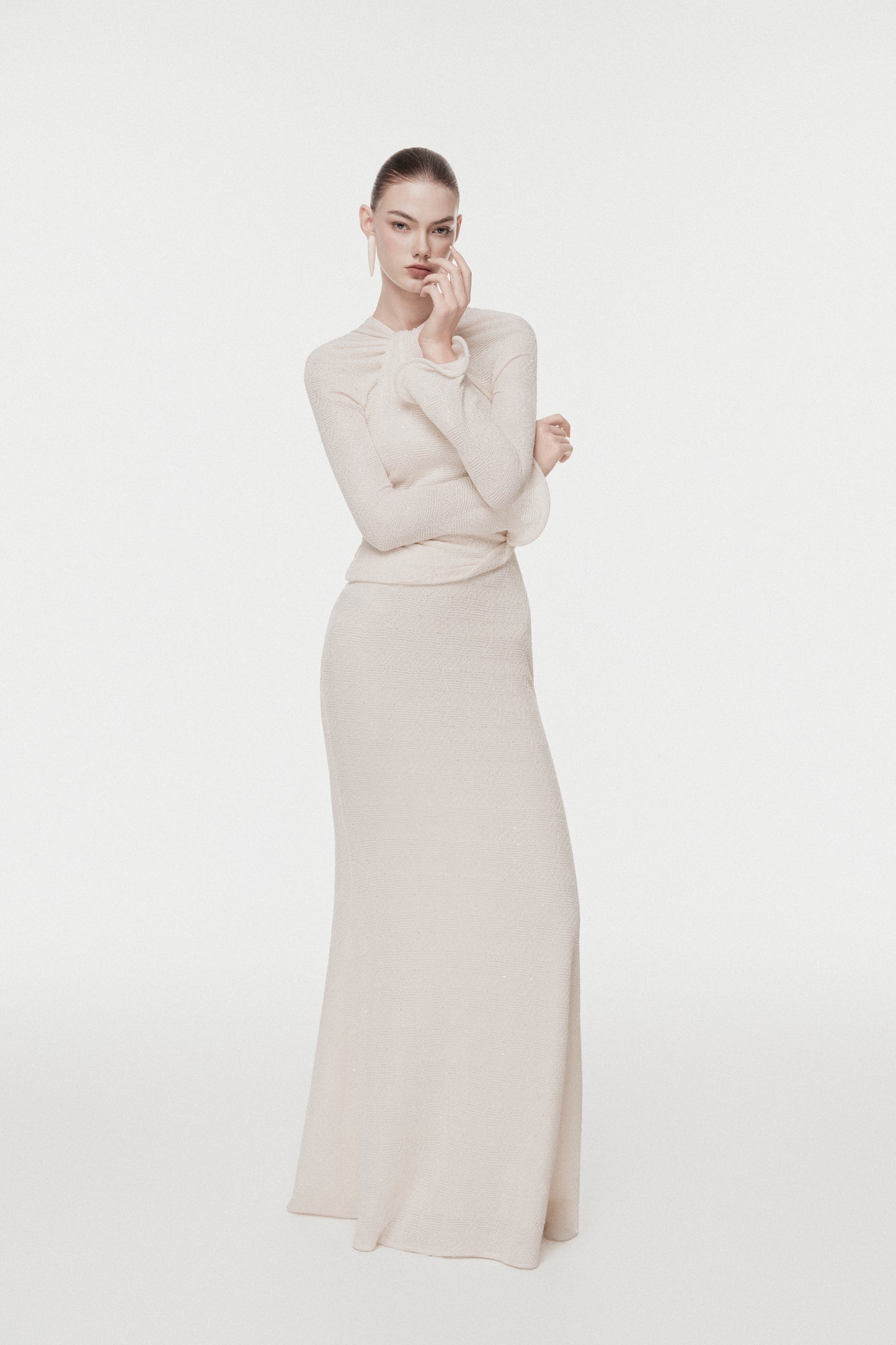 Twisted-Neck Draped Maxi Dress