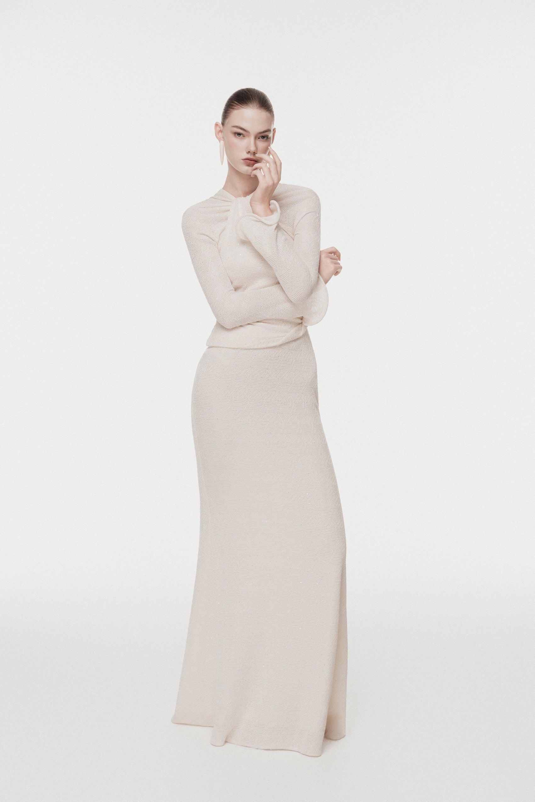 Twisted-Neck Draped Maxi Dress