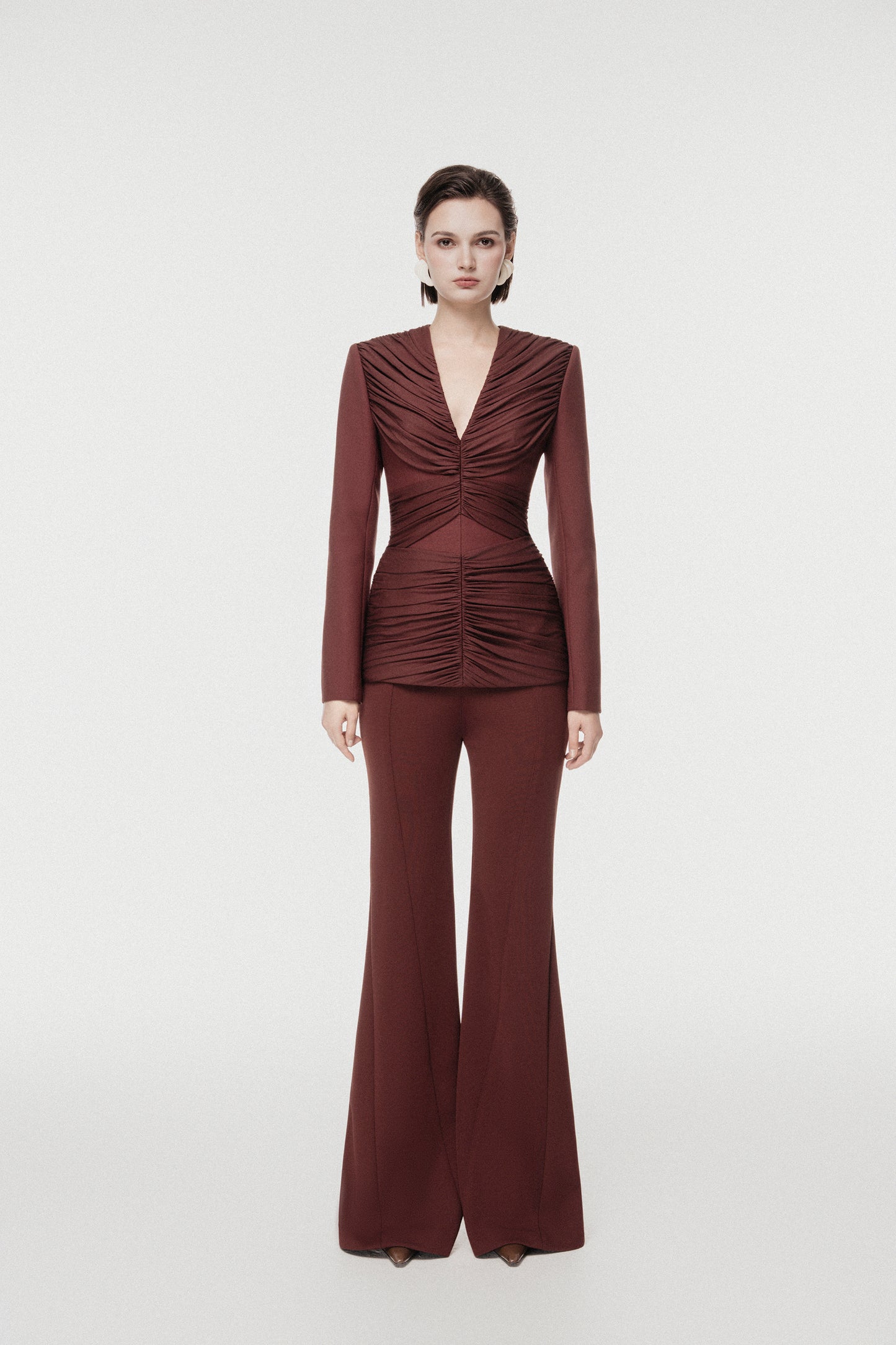Rum Draped-Waist Tailored Set