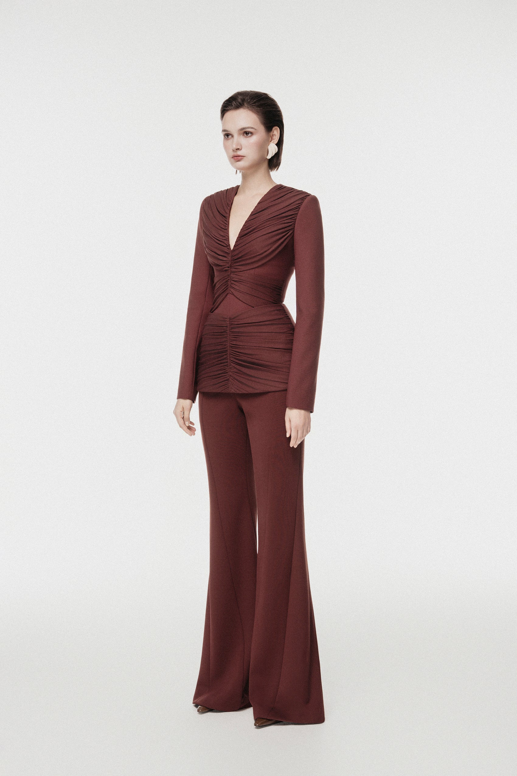 Rum Draped-Waist Tailored Set