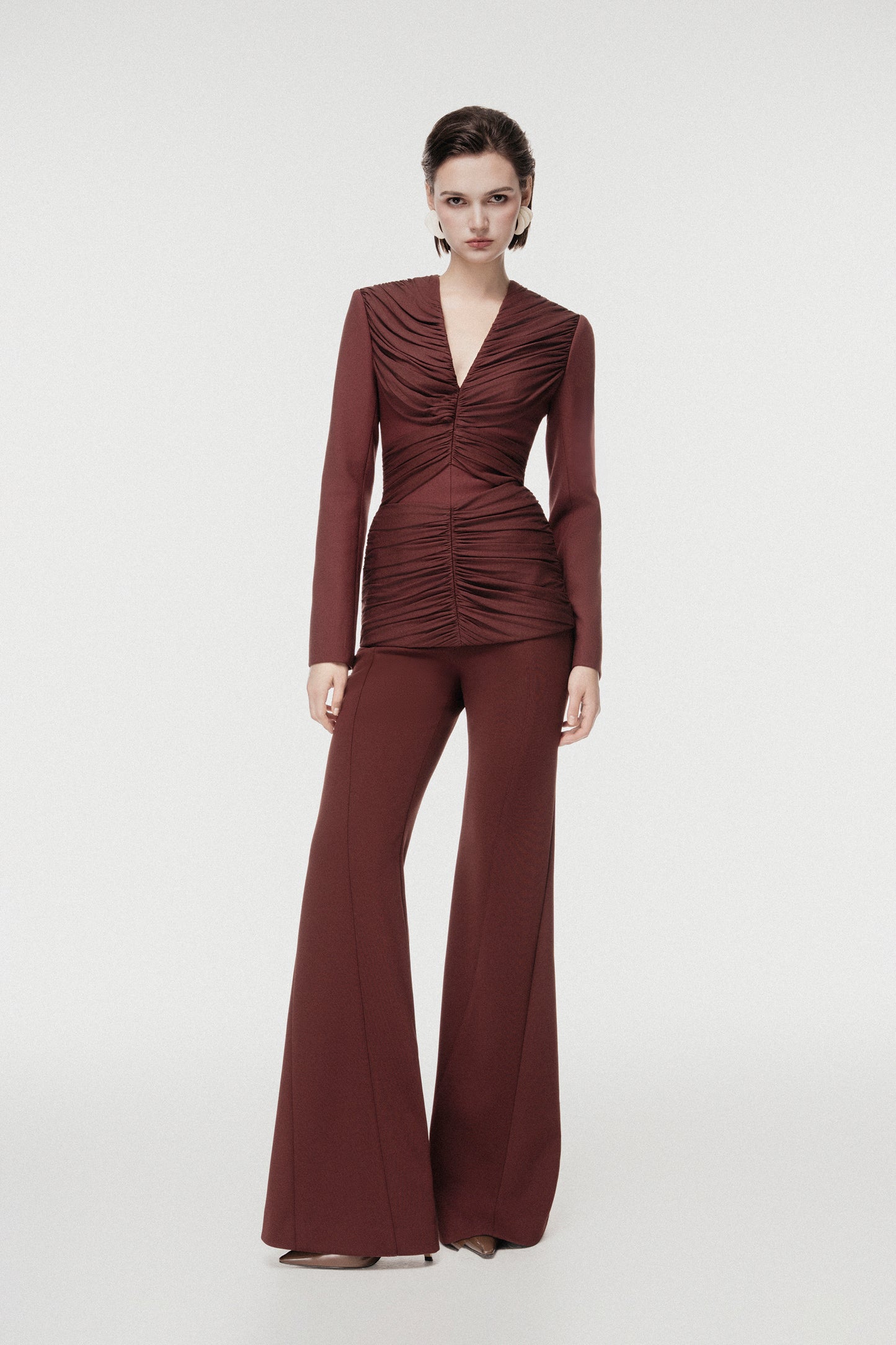 Rum Draped-Waist Tailored Set