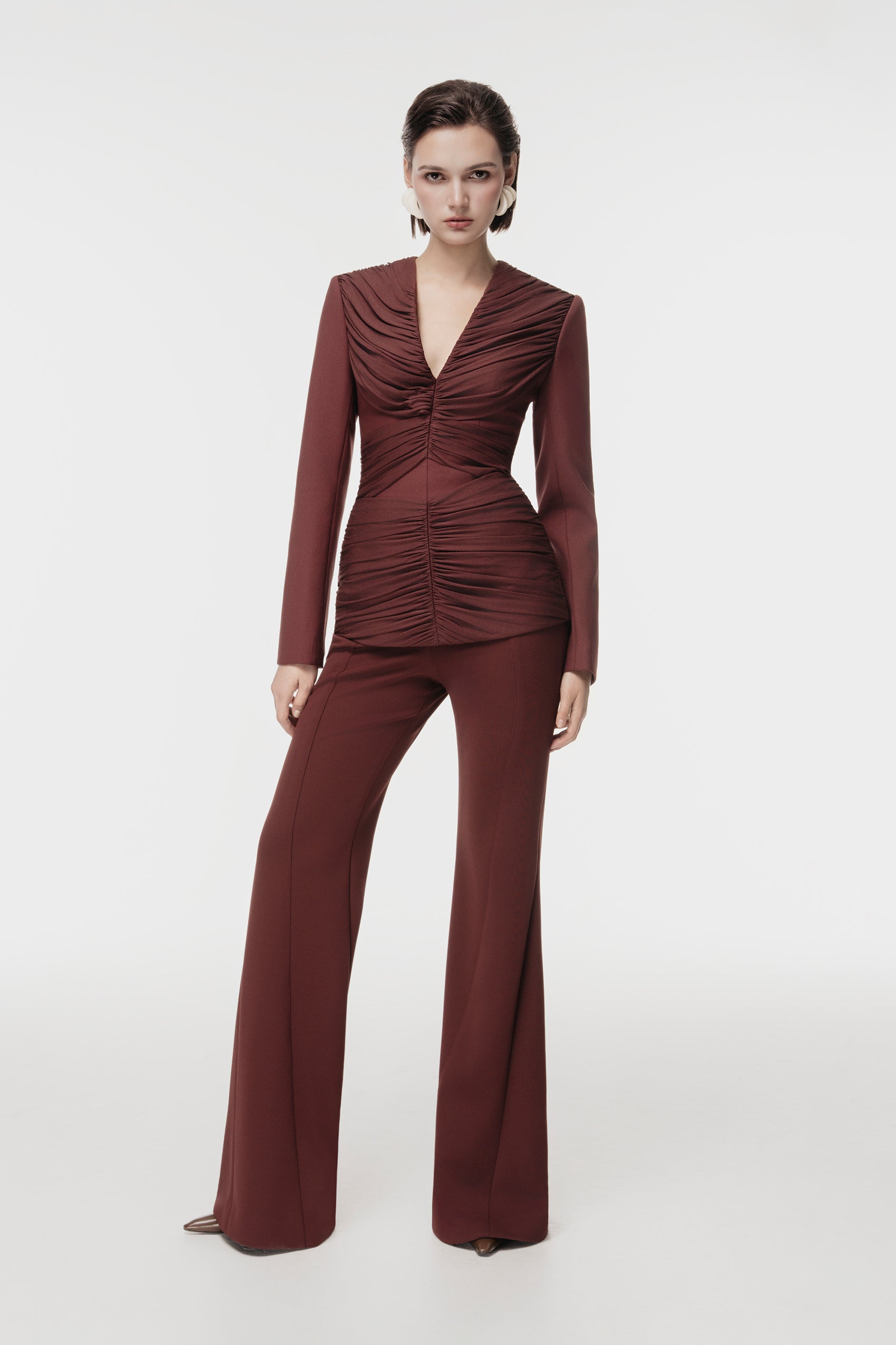 Rum Draped-Waist Tailored Set