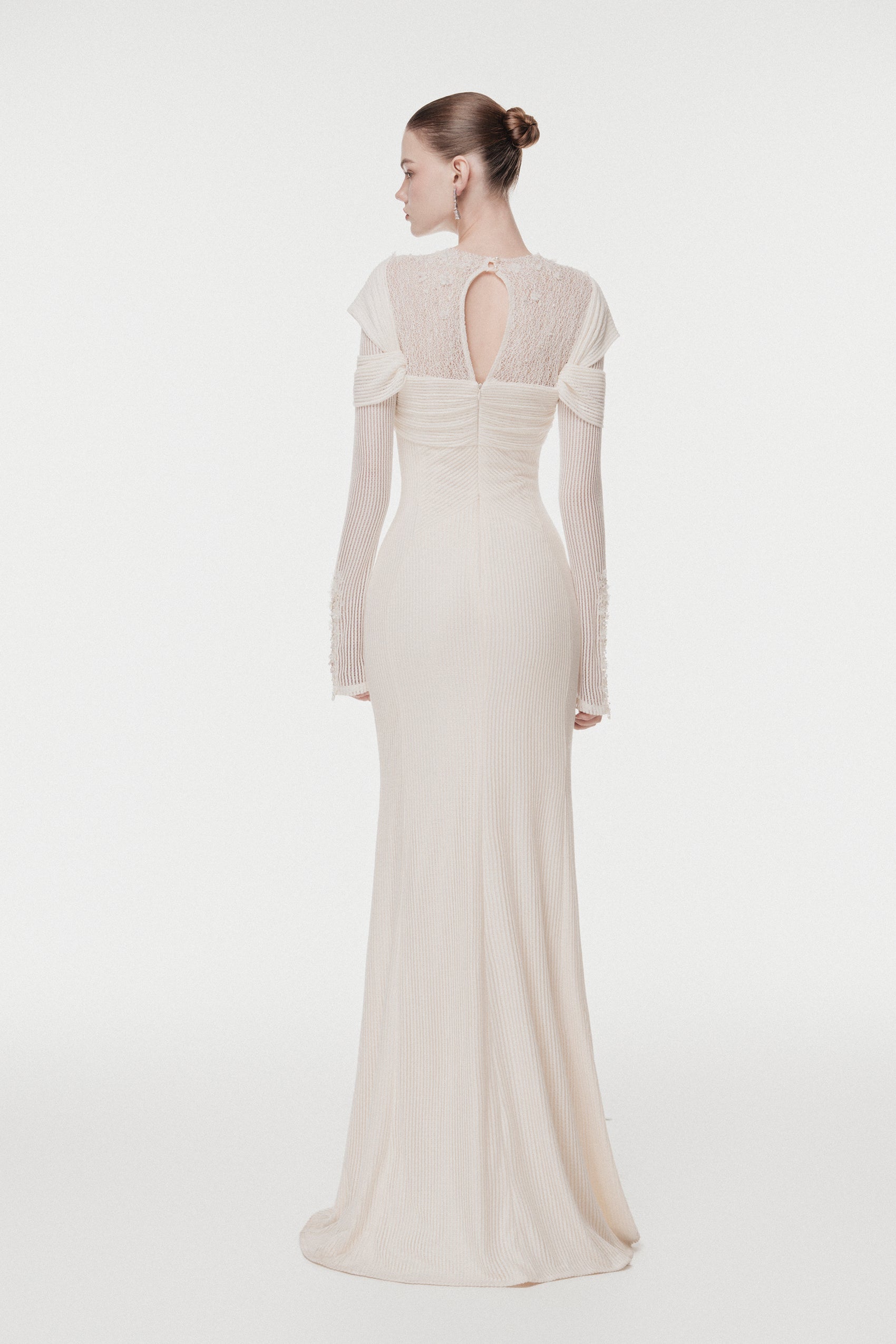 High-Neck Lace Draped Mermaid Gown