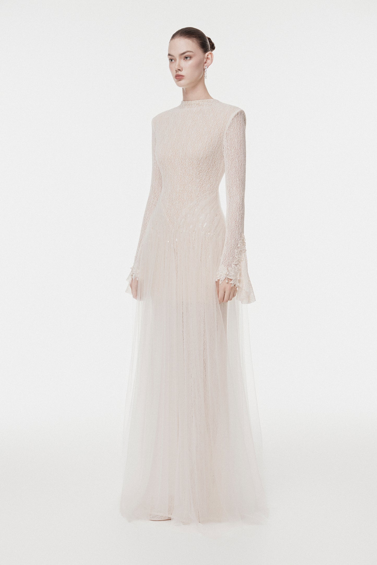 High-Neck Draped Hip Evening Gown