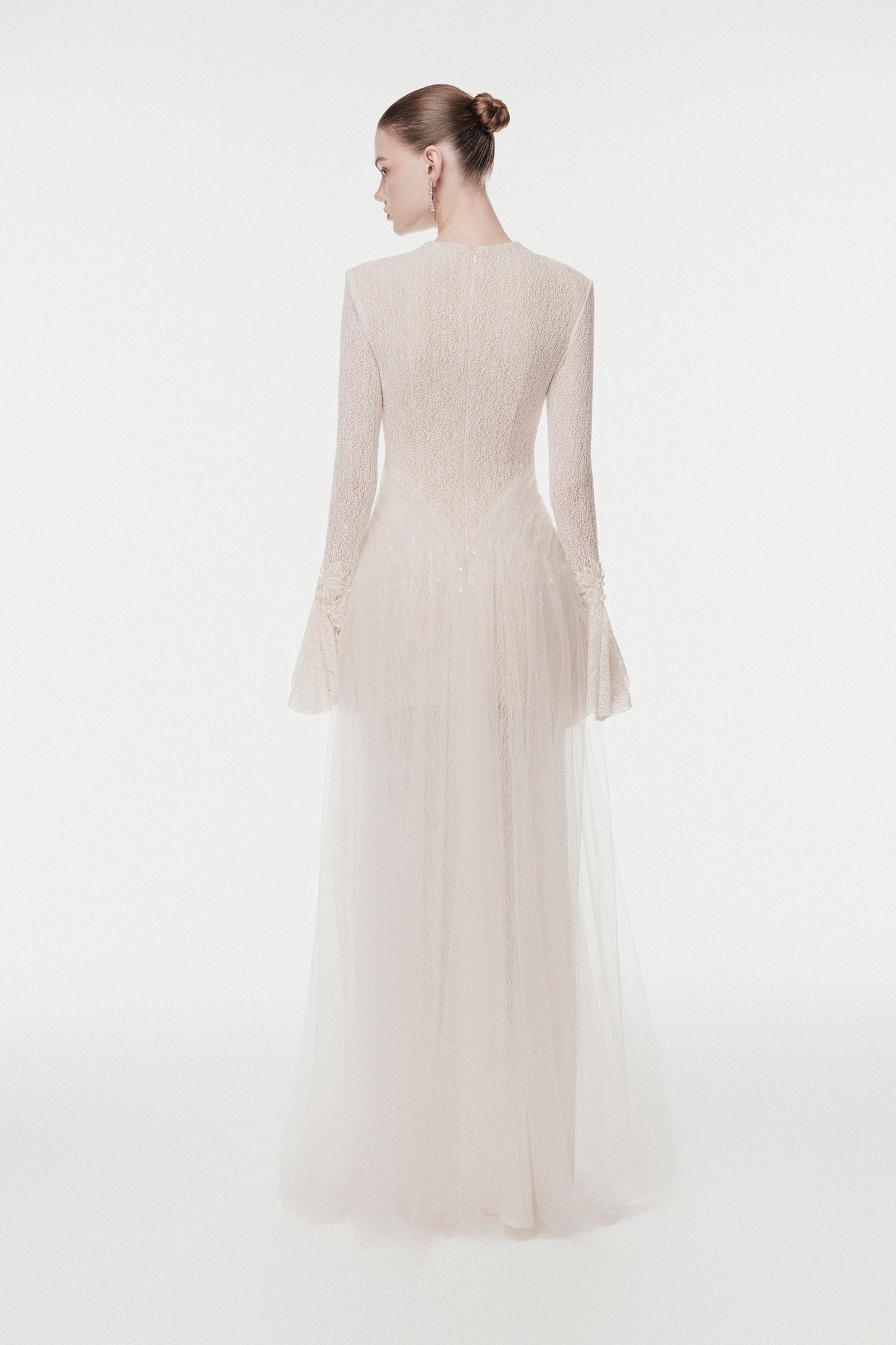 High-Neck Draped Hip Evening Gown