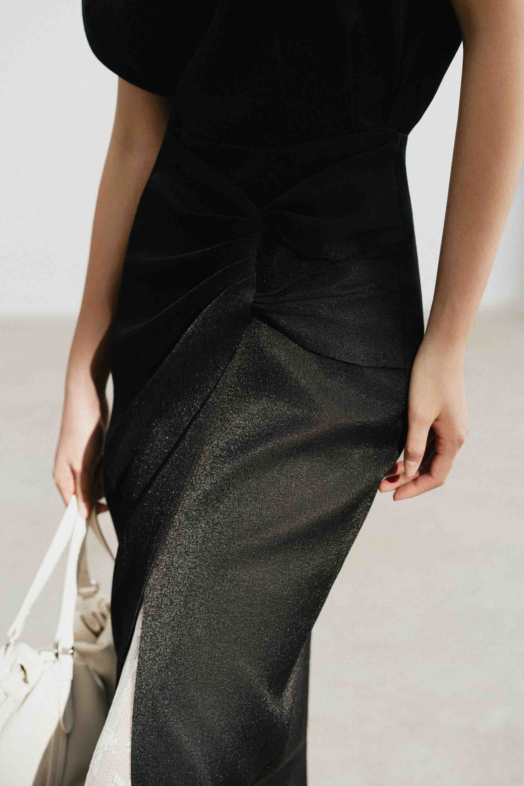 V-Neck Draped Midi Dress