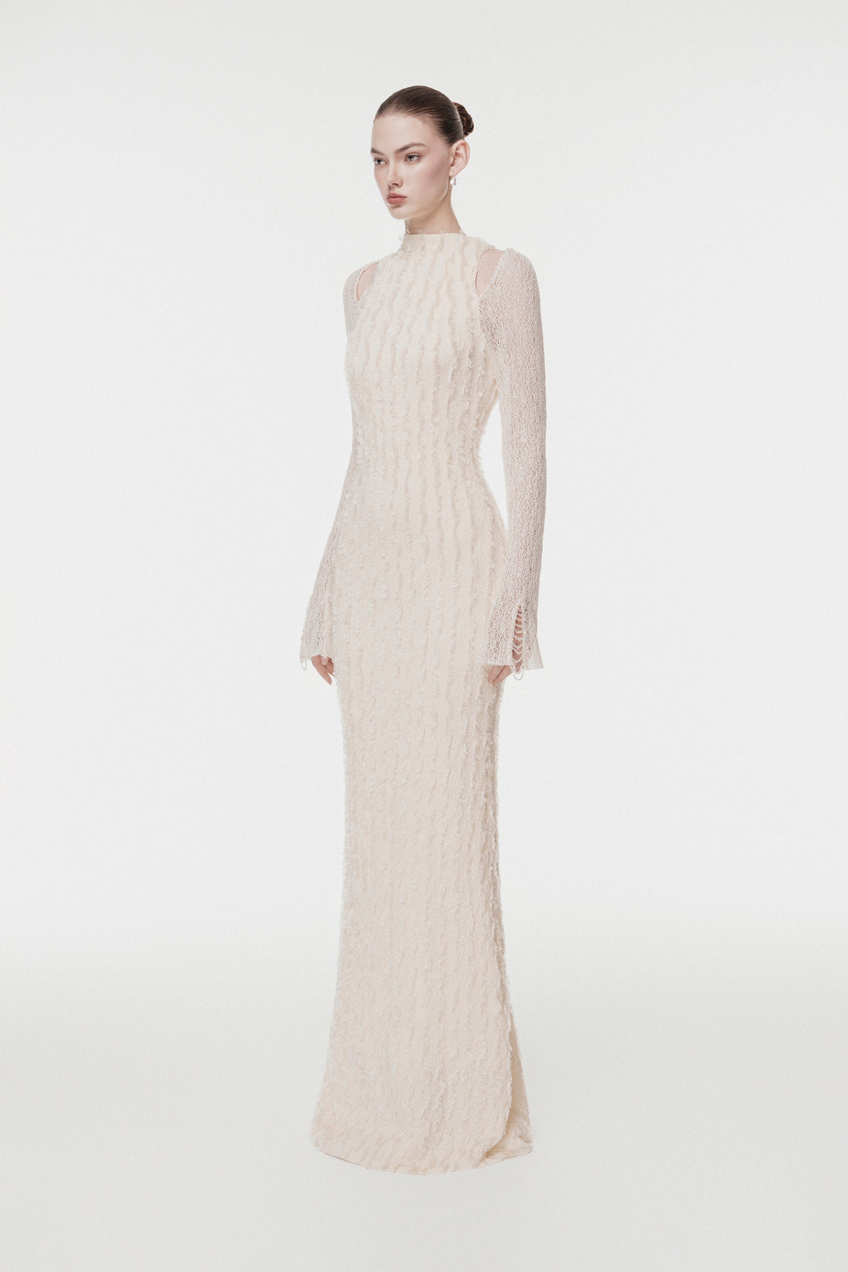 Textured 3D Feather Long Dress