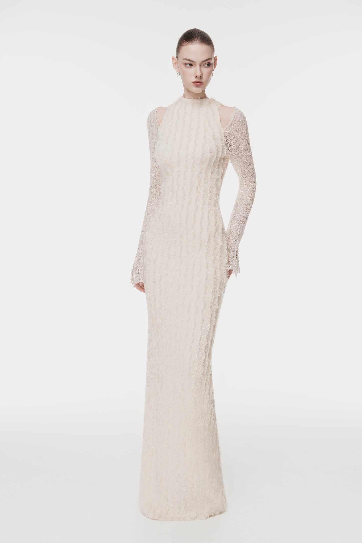 Textured 3D Feather Long Dress