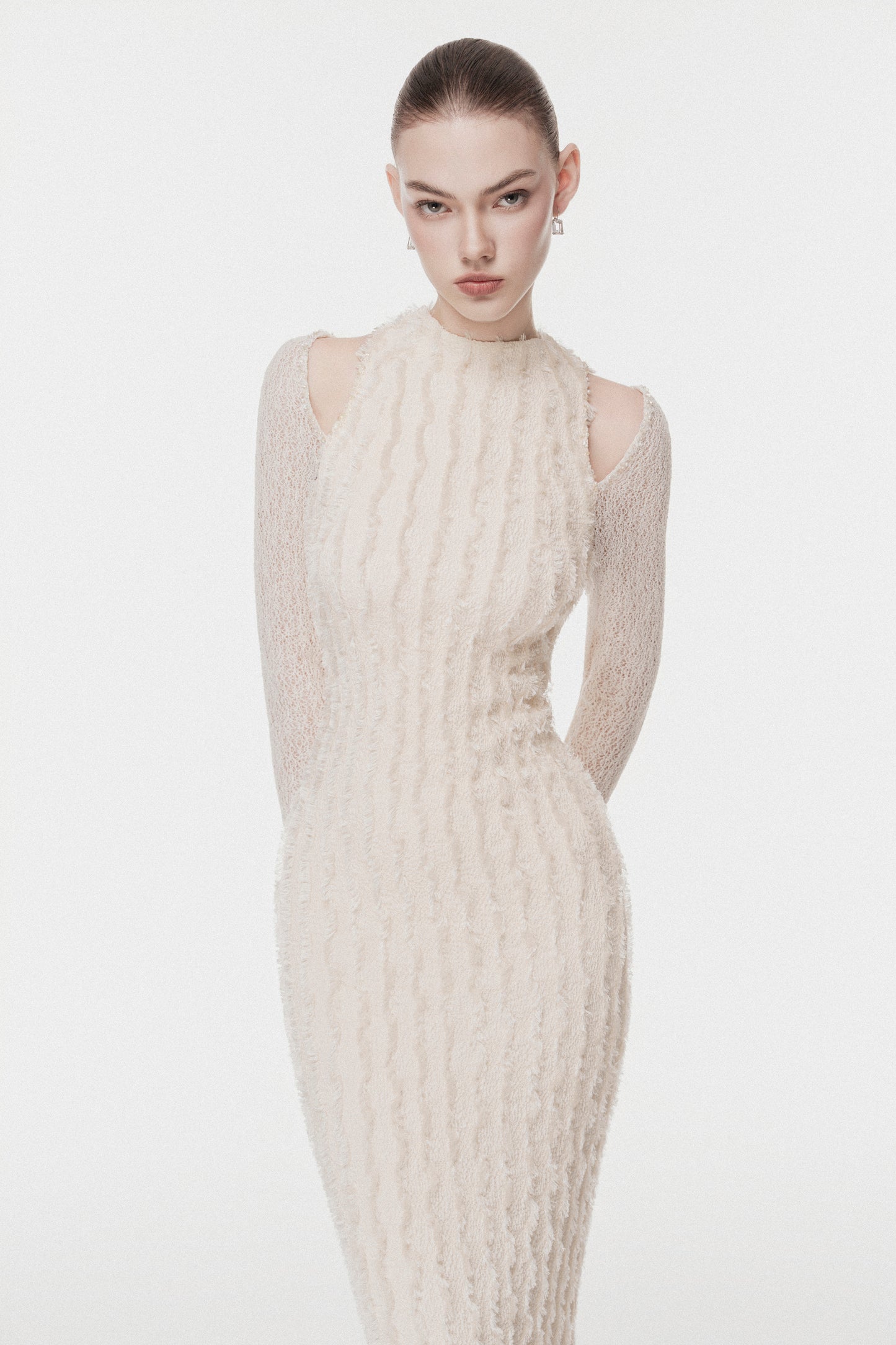 Textured 3D Feather Long Dress