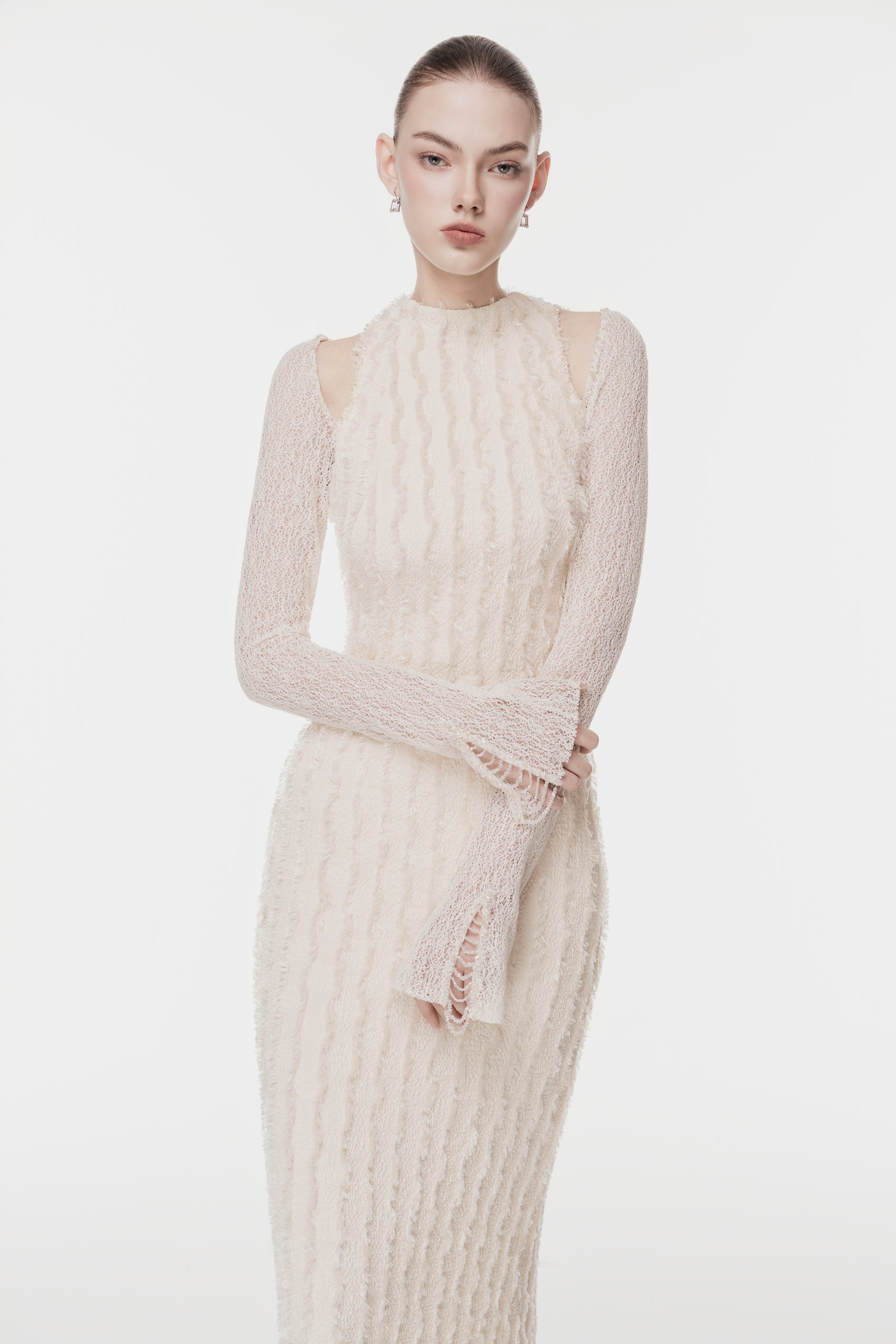 Textured 3D Feather Long Dress