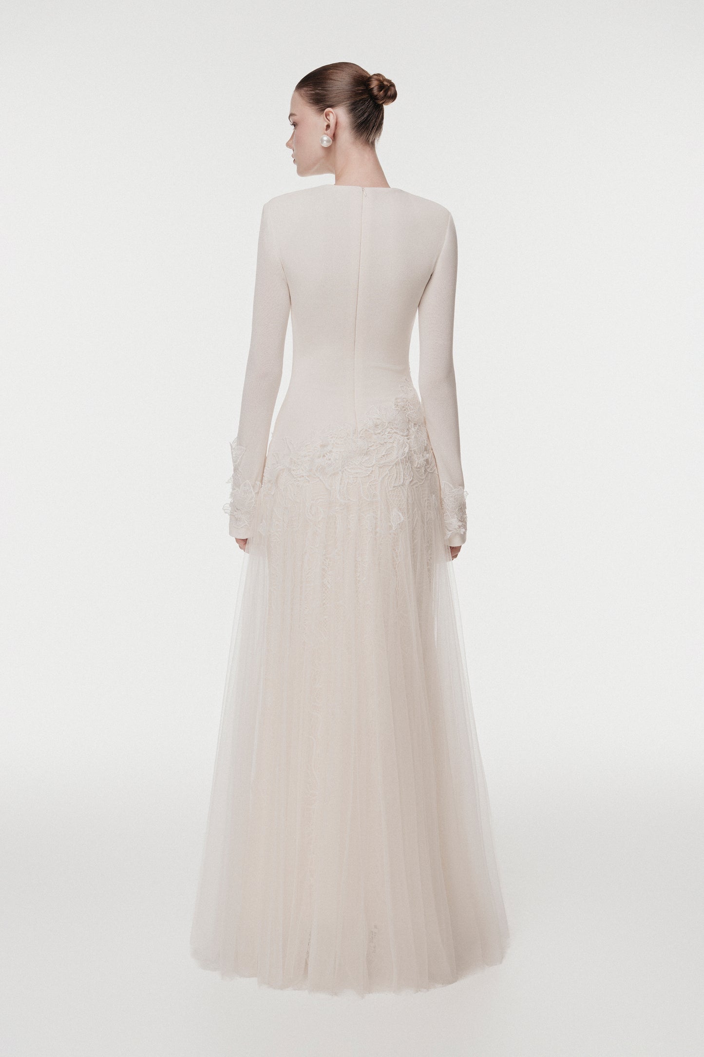 Ivory Long Dress with 3D Lace Floral