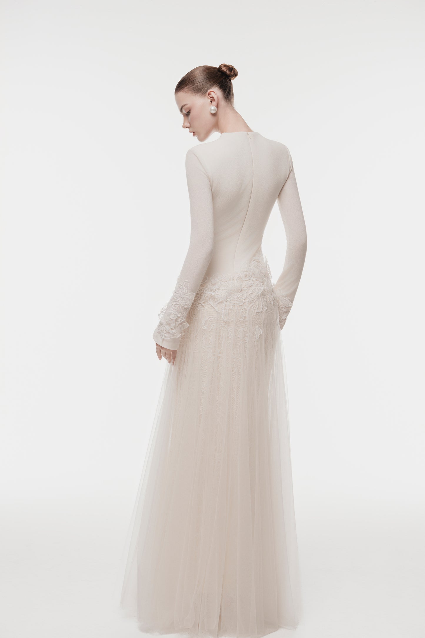 Ivory Long Dress with 3D Lace Floral