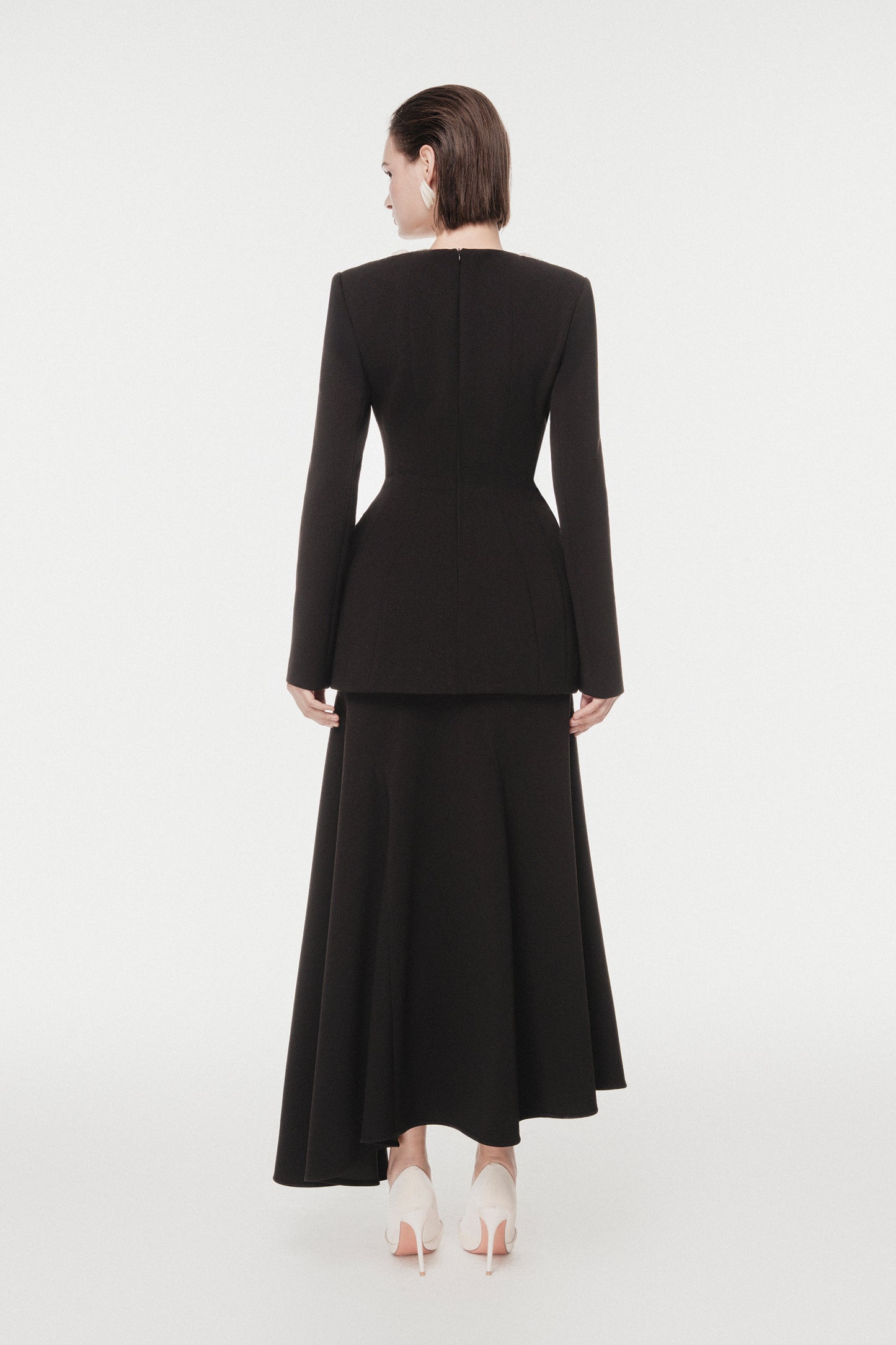 Black Vest with Draped Contrast Lapel Set (with Skirt)
