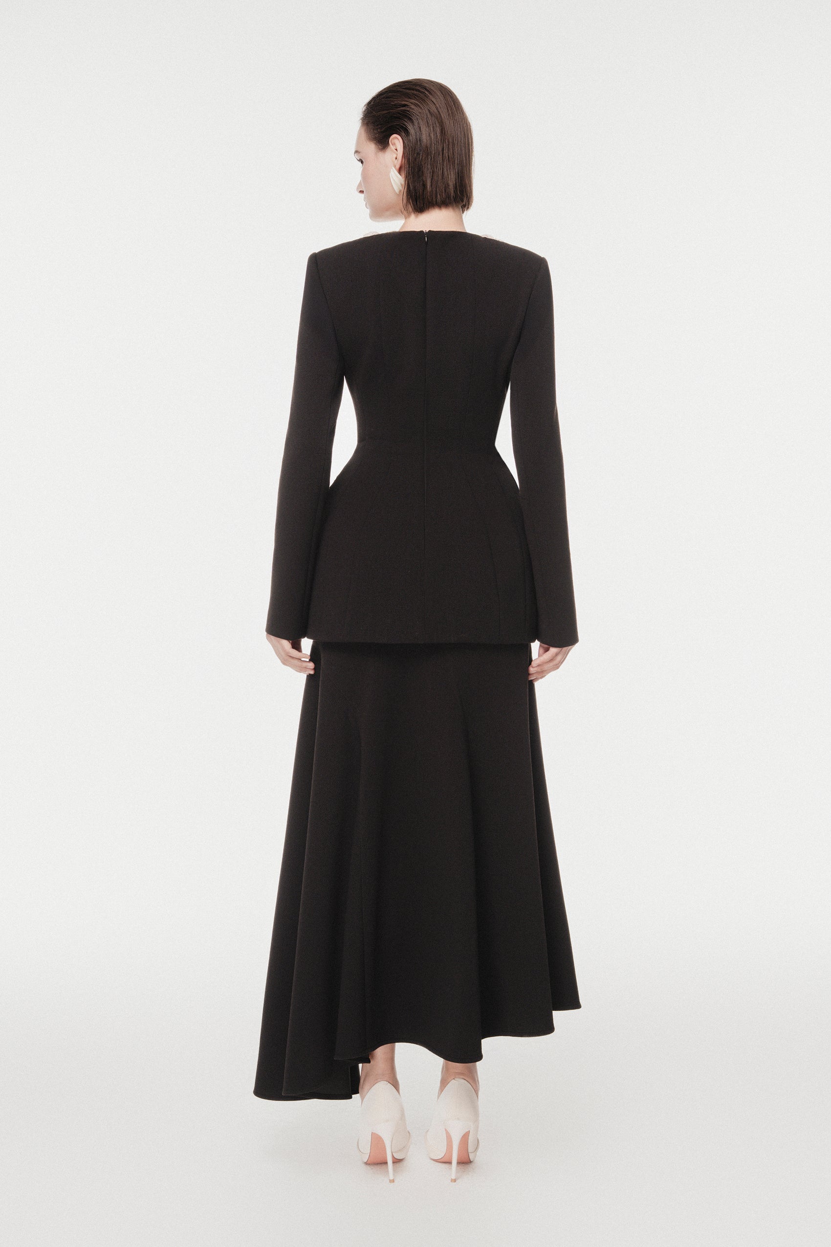 Black Vest with Draped Contrast Lapel Set (with Skirt)