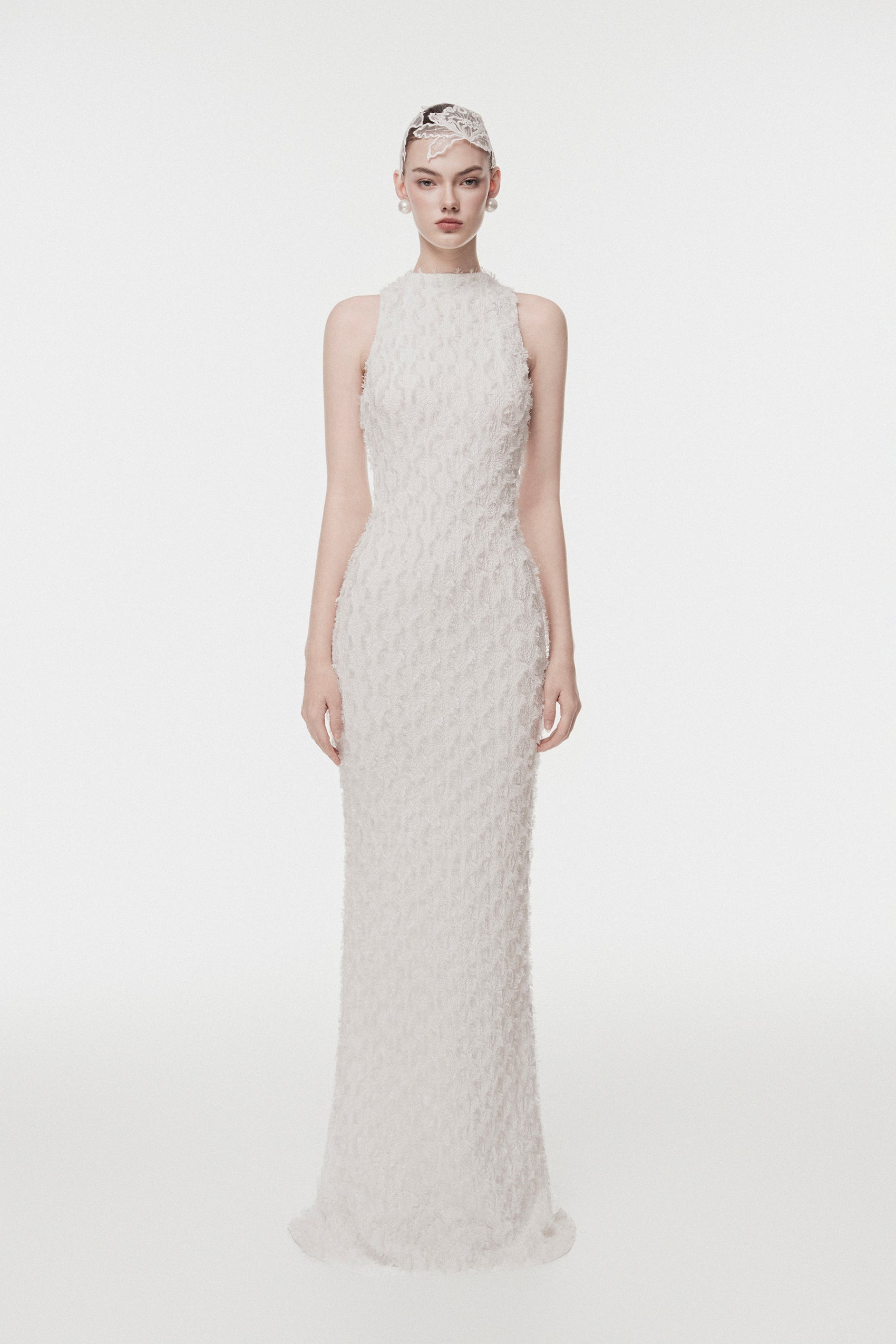 High-Neck Jacquard Maxi Dress